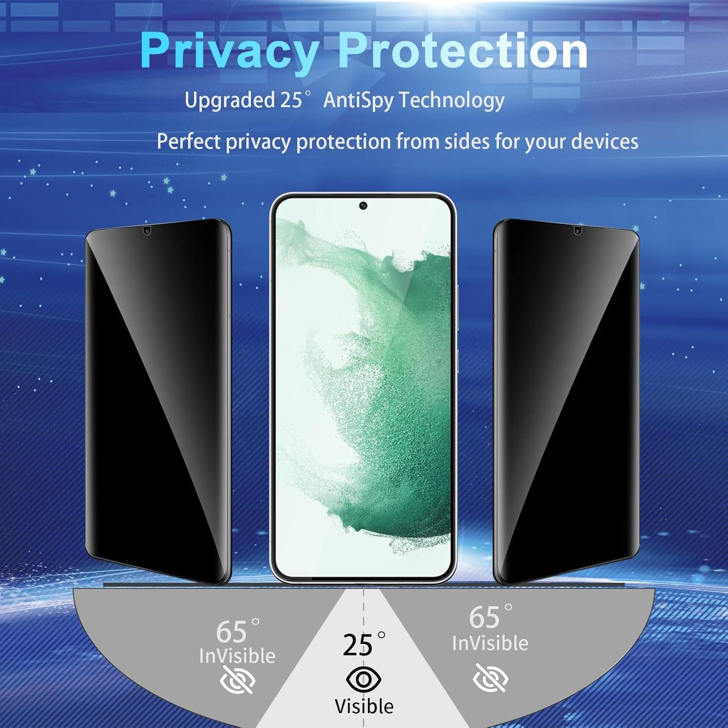 [2+2 Pack Privacy Screen Protector Compatible with Galaxy S22 Plus 5G, 2 Tempered Glass with 2 Camera Lens Protectors - HD Clear - Bubble-Free - Anti-Spy - Scratch Resistant