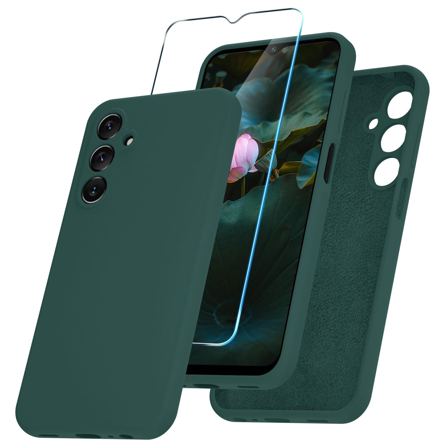 for Samsung Galaxy A15 5G Case, Silicone Phone Case with 1 Screen Protector, Soft Anti-Scratch Microfiber Lining, Full Body Shockproof Slim Cover, Lavender Purple