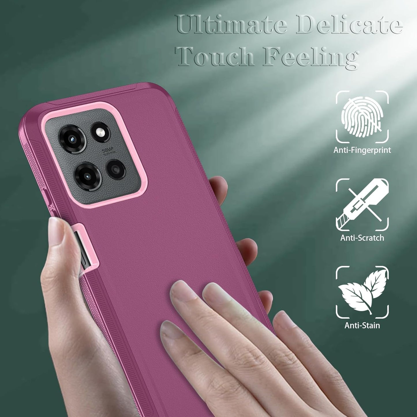 Qinmay Phone Case for Motorola Moto G 5G 2025/Moto G Play 5G 2025 Case with HD Screen Protector, Heavy Duty Shockproof & Dropproof 3-Layer Cover Phone Case,WineRedPink