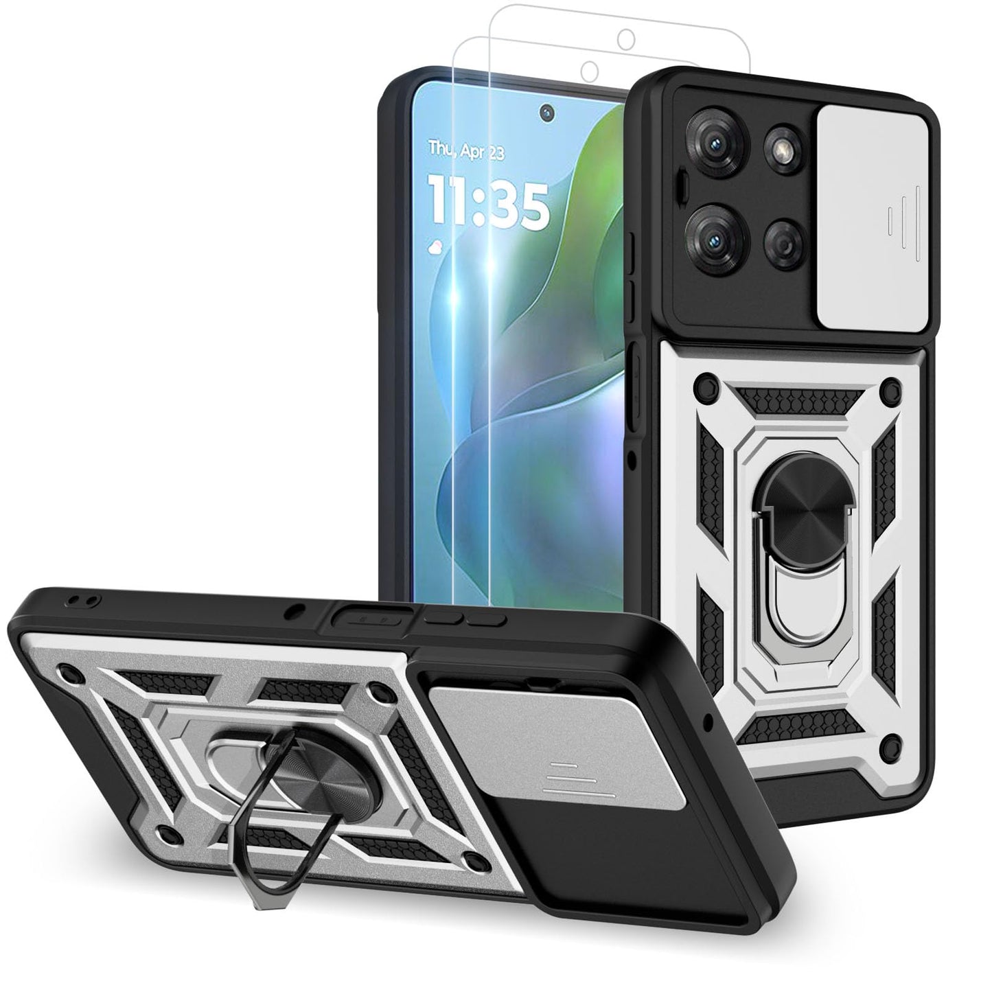 for Moto G 2025 Case:Moto G 2025 Phone Case with 2PC Screen Protector,Sliding Camera Cover and Multi Angle Stand for Moto G 5G 2025 Case,Blue