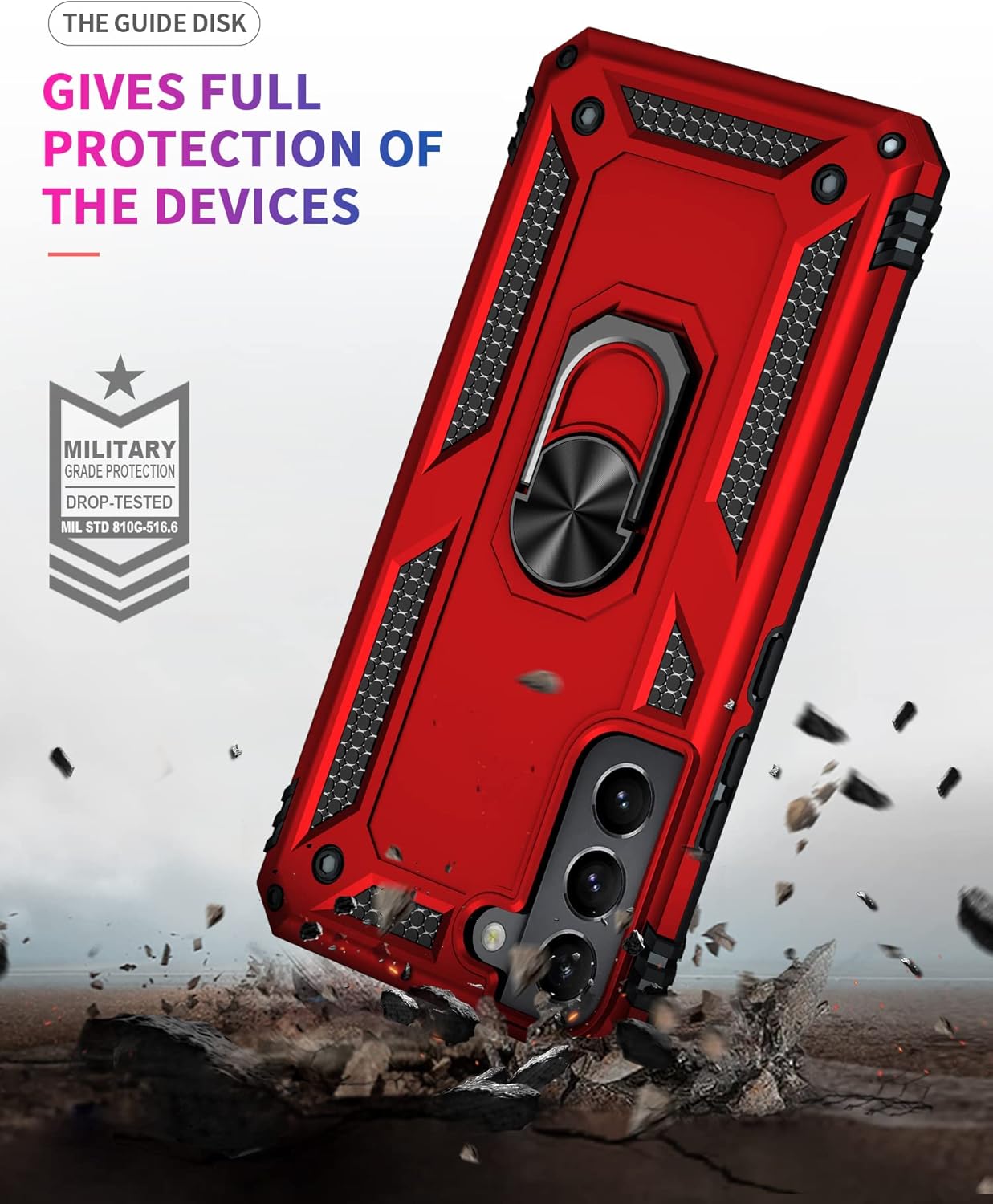 Military Grade Drop Impact for Samsung Galaxy S22 Plus Case 360 Metal Rotating Ring Kickstand Holder Armor Heavy Duty Shockproof Case for Galaxy S22+ Plus Phone Case (Red)