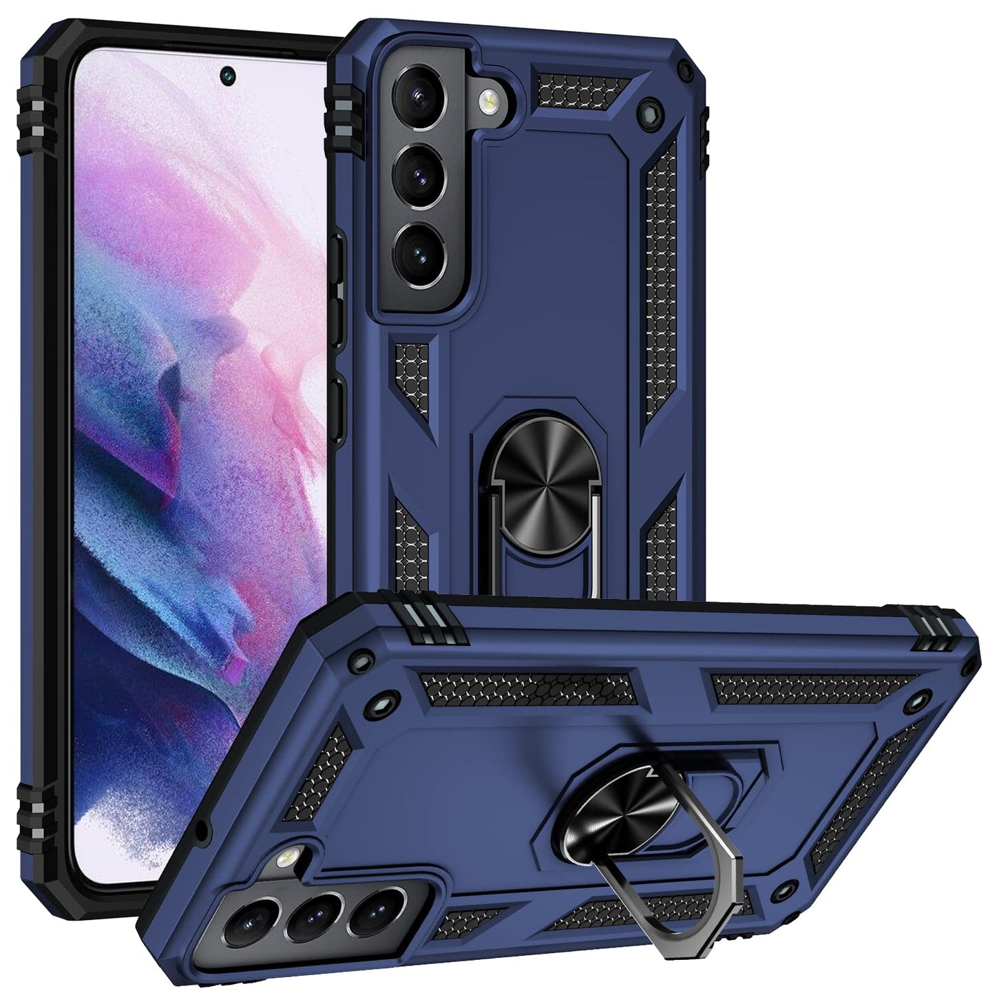 Military Grade Drop Impact for Samsung Galaxy S22 Plus Case 360 Metal Rotating Ring Kickstand Holder Armor Heavy Duty Shockproof Case for Galaxy S22+ Plus Phone Case (Red)