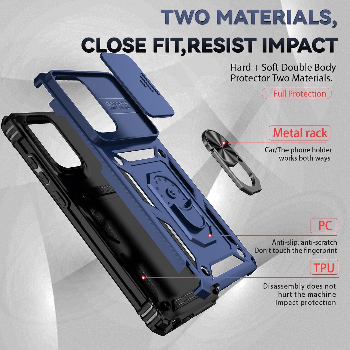 AYMECL for Moto G Stylus 5G 2024 Case with 2 Pcs Explosion-Proof Film, Slide Camera Cover Protective Case with Magnetic Ring Kickstand - Blue