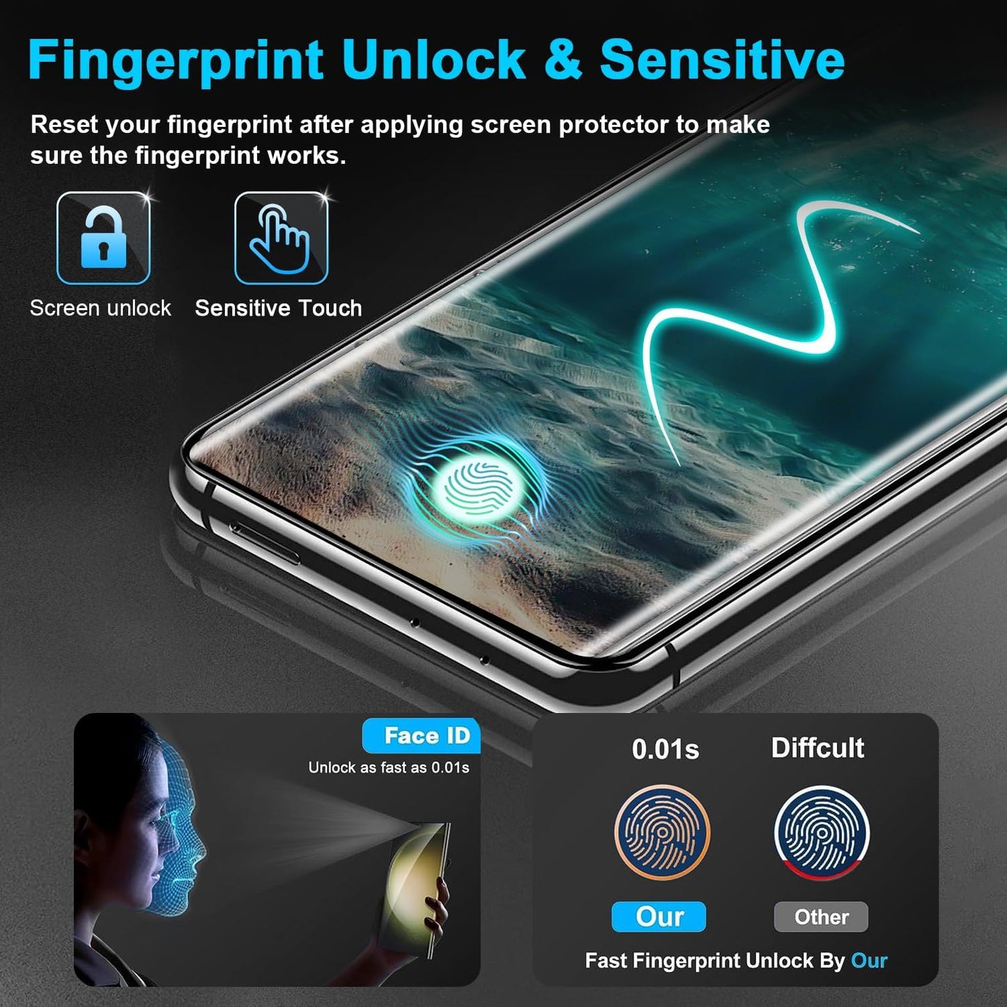 3 Pack Galaxy S21 Ultra Screen Protector Tempered Glass, Ultrasonic Fingerprint Compatible,3D Curved,HD Clear Tempered Glass for Samsung Galaxy S21 Ultra 5G Glass Screen Protector