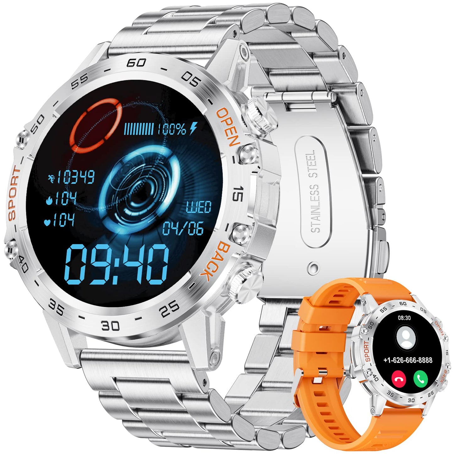 Military Smart Watch for Men(Answer/Dial Calls),100 Sports Modes, 5ATM Waterproof Fitness Watch with Heart Rate/SpO2/Blood Pressure for Android and iOS,1.39''HD DIY Screen Smartwatch Black