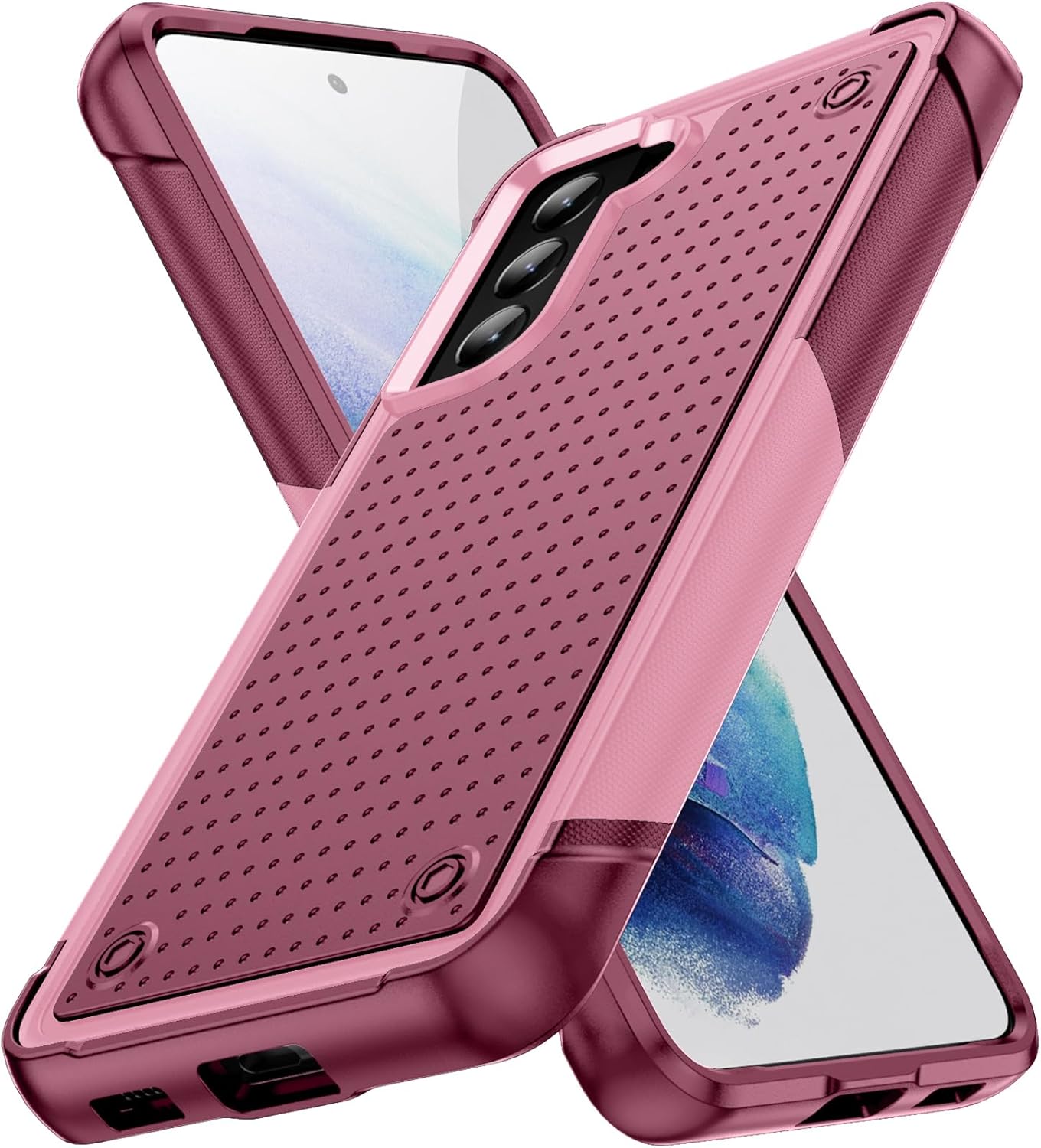 Designed for Samsung Galaxy S21 Plus Case S21+ Case Gift Militay Grade Drop Protective Rugged Heavy Duty Cover Shockproof Case for Galaxy S21 Plus Phone Case for women men boy girl (Pink+Rose Red)