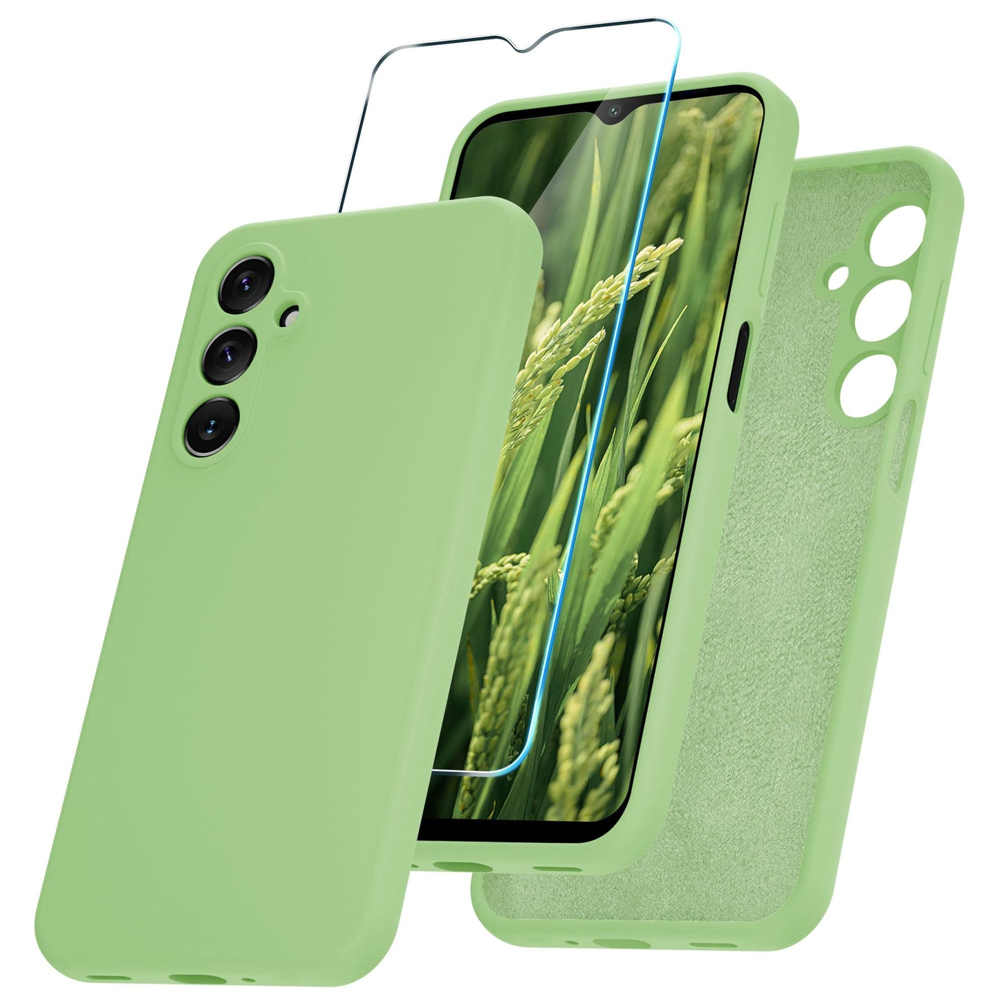 for Samsung Galaxy A15 5G Case, Silicone Phone Case with 1 Screen Protector, Soft Anti-Scratch Microfiber Lining, Full Body Shockproof Slim Cover, Lavender Purple