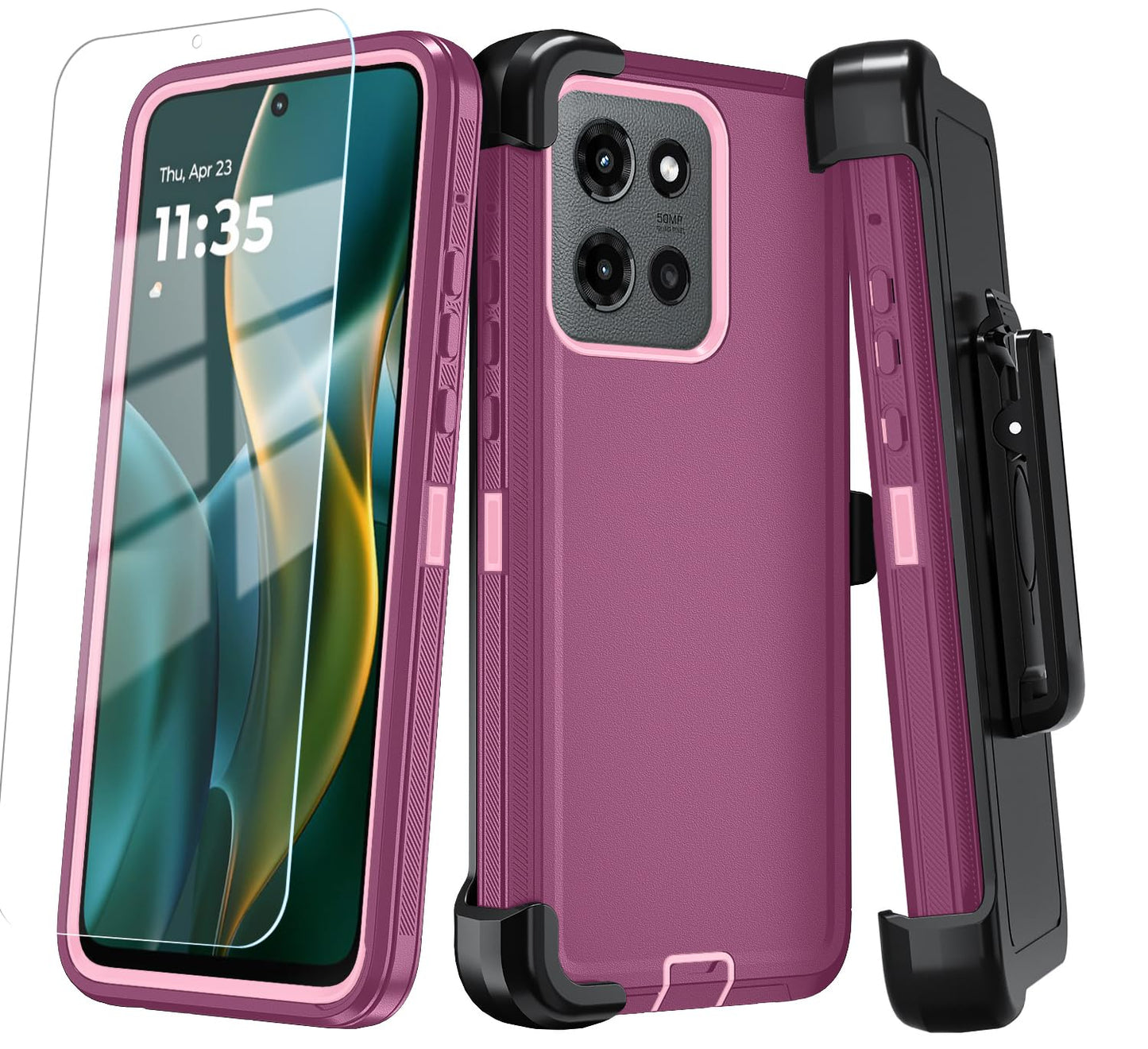 Qinmay Phone Case for Motorola Moto G Stylus 5G 2025 Case with HD Screen Protector, Heavy Duty Shockproof & Cover Phone Case for Moto G Stylus 2025,WineRedPink