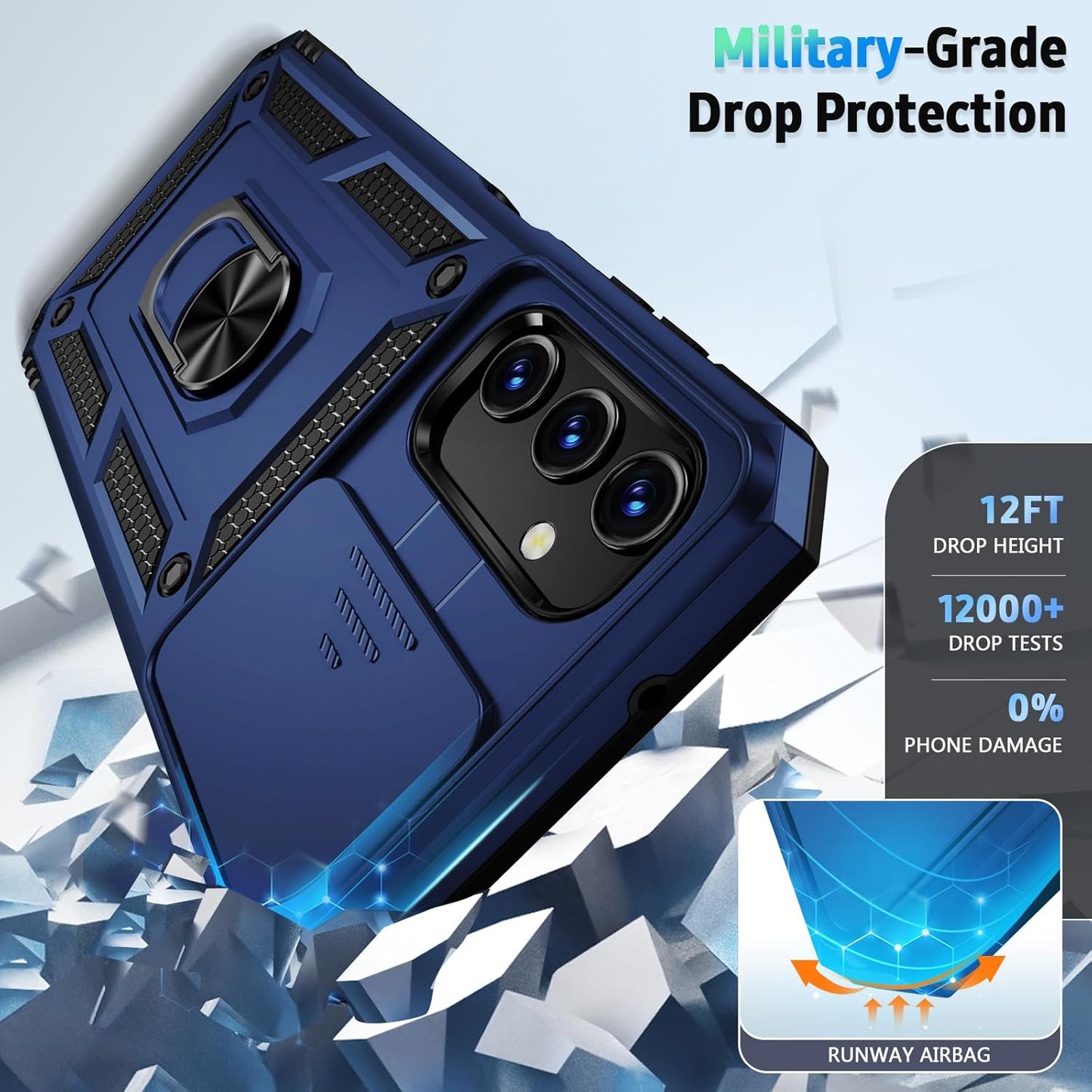 for Samsung Galaxy A13 5G Case, Galaxy A13 5G Phone Case,Slide Camera Cover HD Screen Protector Military Grade Magnetic Ring Holder Shockproof Kickstand Protective Case, Navy Blue