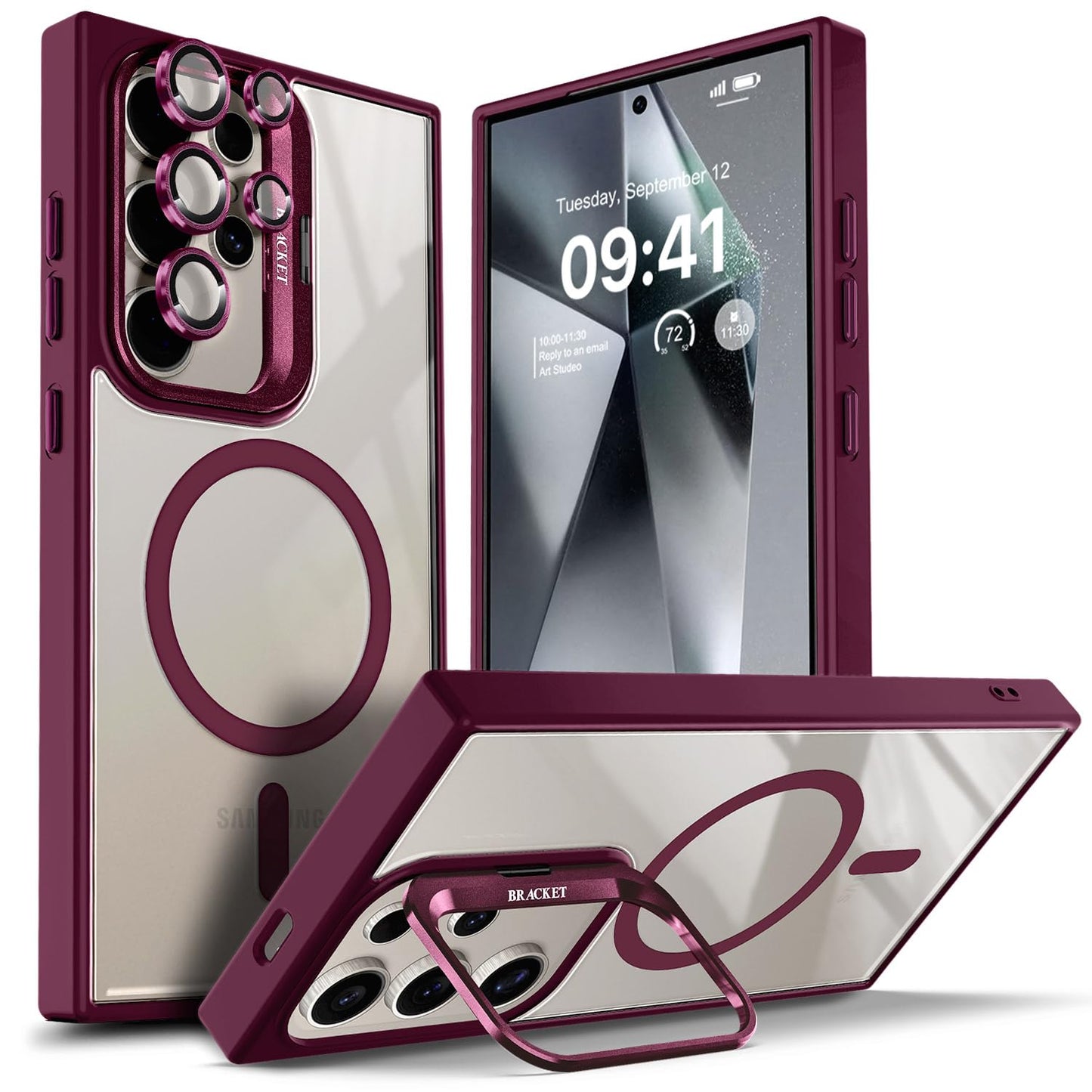 YZB Case Designed for Samsung Galaxy S24 Ultra Crystal Clear Back Cover Black | Magnetic Compatible with MagSafe, Built-in Stand, Camera Lens Protector, Anti-Yellowing, Scratch-Resistant