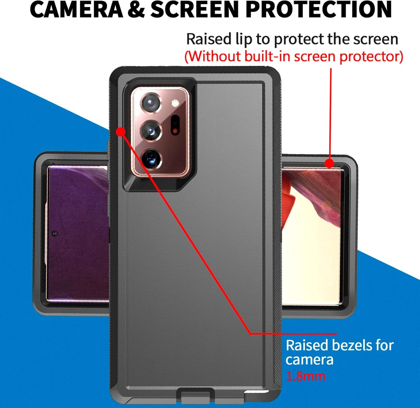 Anloes Case for Samsung Galaxy Note 20 Ultra 5G, Phone Case Heavy Duty Shockproof Dustproof Rugged Defender Protective, 3 in 1 Bumper Cover Black(Without Built-in Screen Protector)