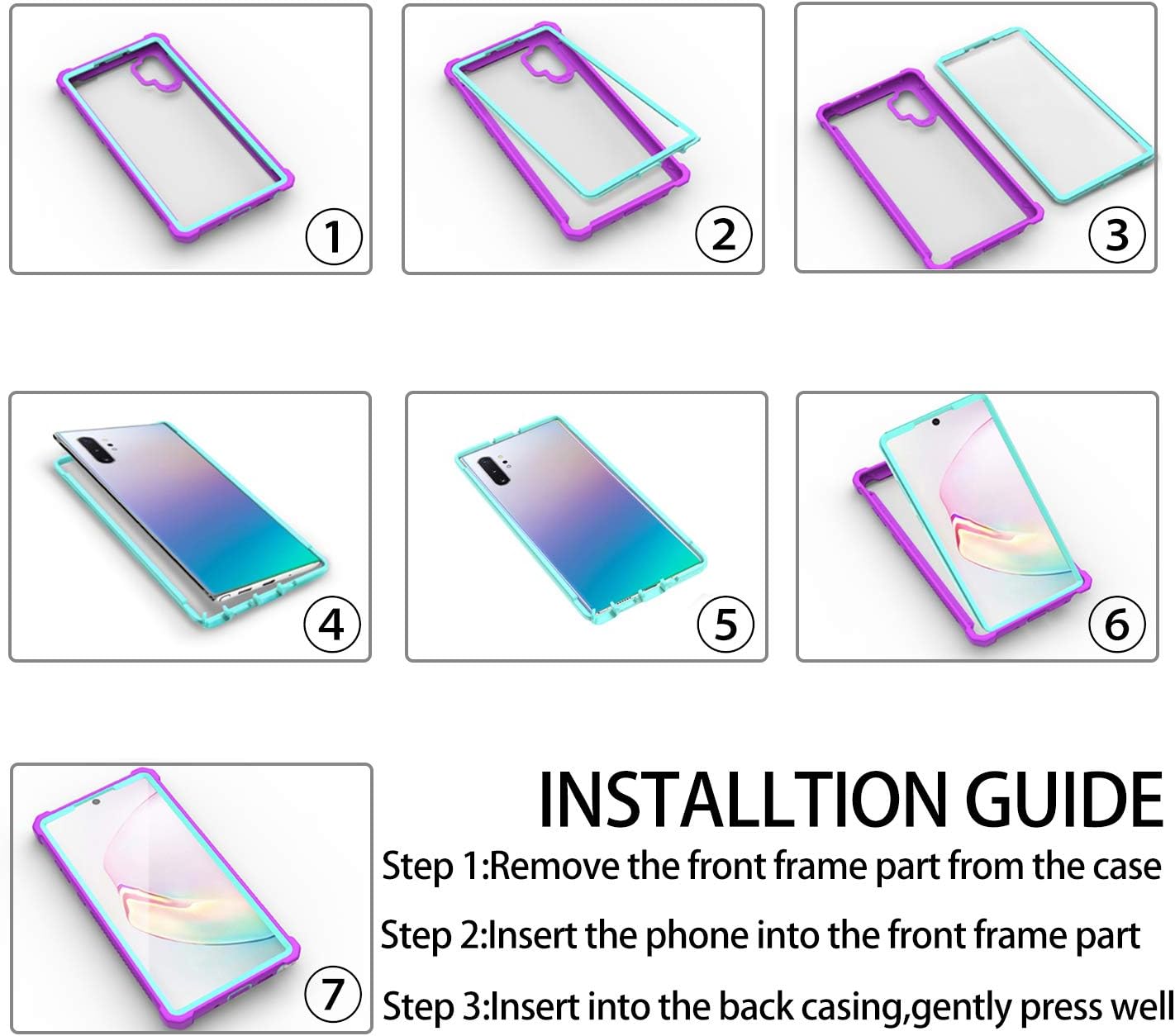 Case for Samsung Galaxy Note 10 Plus Case With Screen Protector, Full Body Protective Hybrid Dual layer Shockproof Acrylic Back Case Cover for Galaxy Note 10 Plus 5G 6.8 inch (Purple Light Blue)