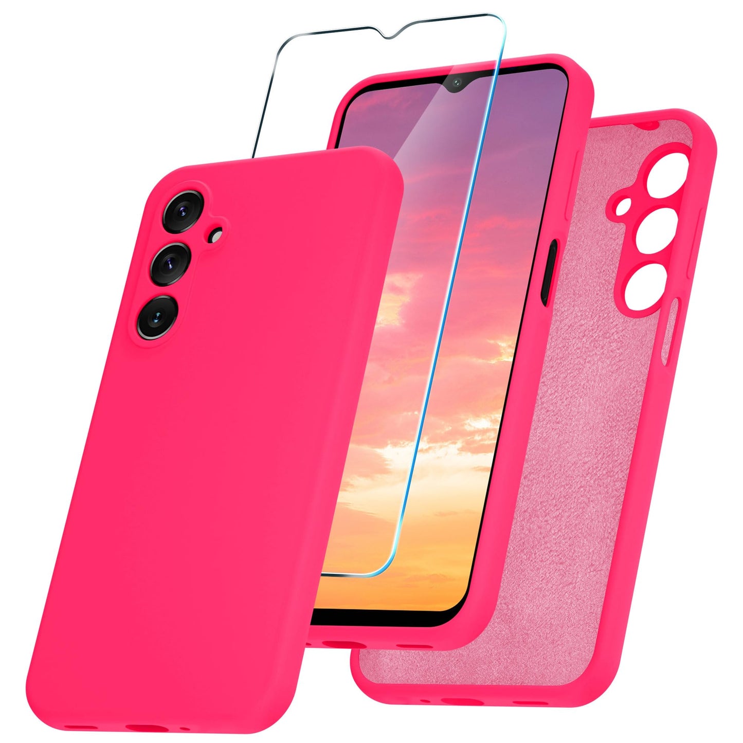 for Samsung Galaxy A15 5G Case, Silicone Phone Case with 1 Screen Protector, Soft Anti-Scratch Microfiber Lining, Full Body Shockproof Slim Cover, Lavender Purple