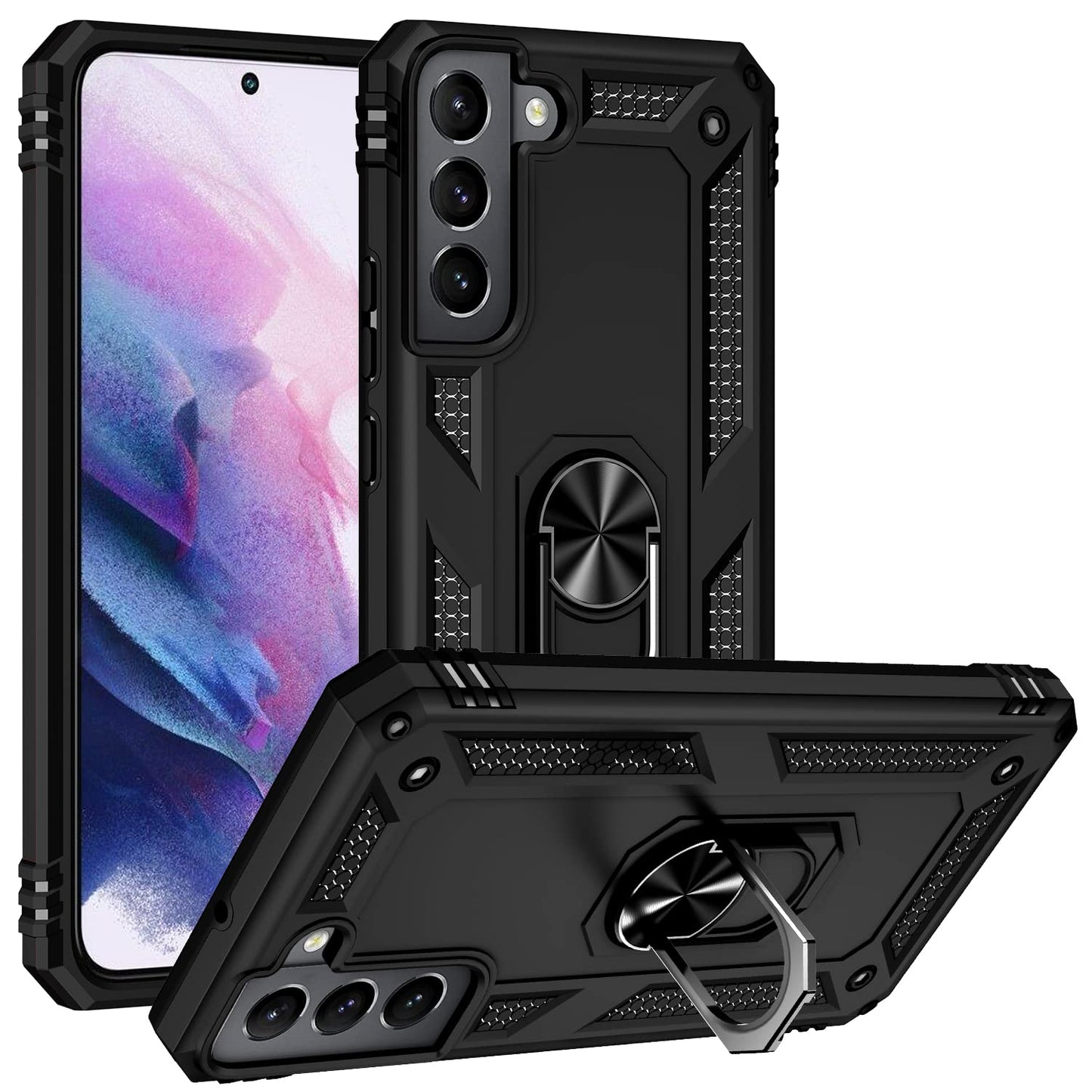 Military Grade Drop Impact for Samsung Galaxy S22 Plus Case 360 Metal Rotating Ring Kickstand Holder Armor Heavy Duty Shockproof Case for Galaxy S22+ Plus Phone Case (Red)