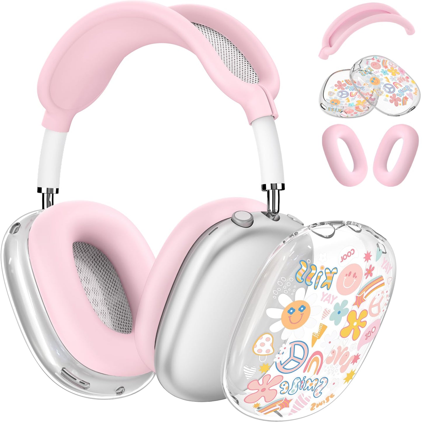 Silicone Cases for AirPods Max Headphones,Clear Flower Soft TPU Ear Cups Cover,Ear Pad Case Cover,Headband Cover for AirPod Max,Transparent Case for Apple AirPods Max USB-C(2024) for Women,Purple