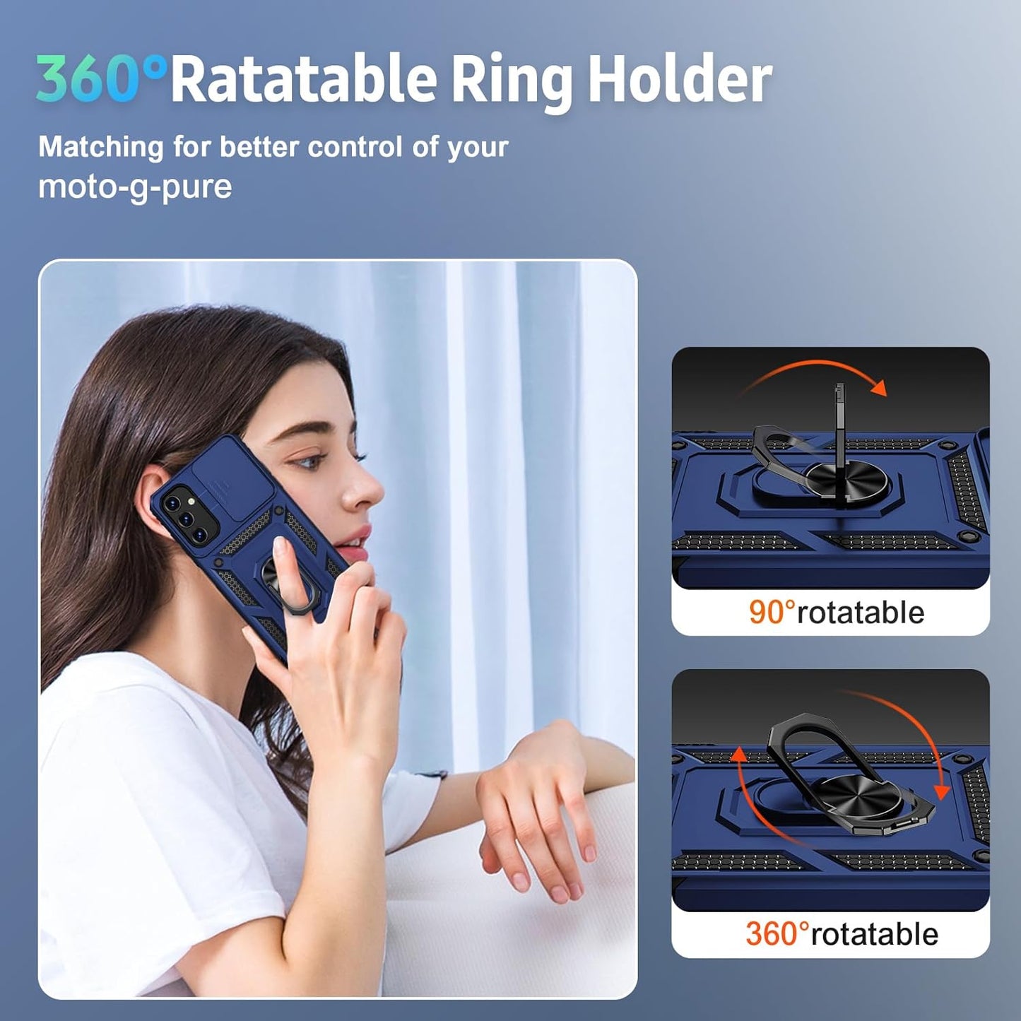 for Samsung Galaxy A13 5G Case, Galaxy A13 5G Phone Case,Slide Camera Cover HD Screen Protector Military Grade Magnetic Ring Holder Shockproof Kickstand Protective Case, Navy Blue