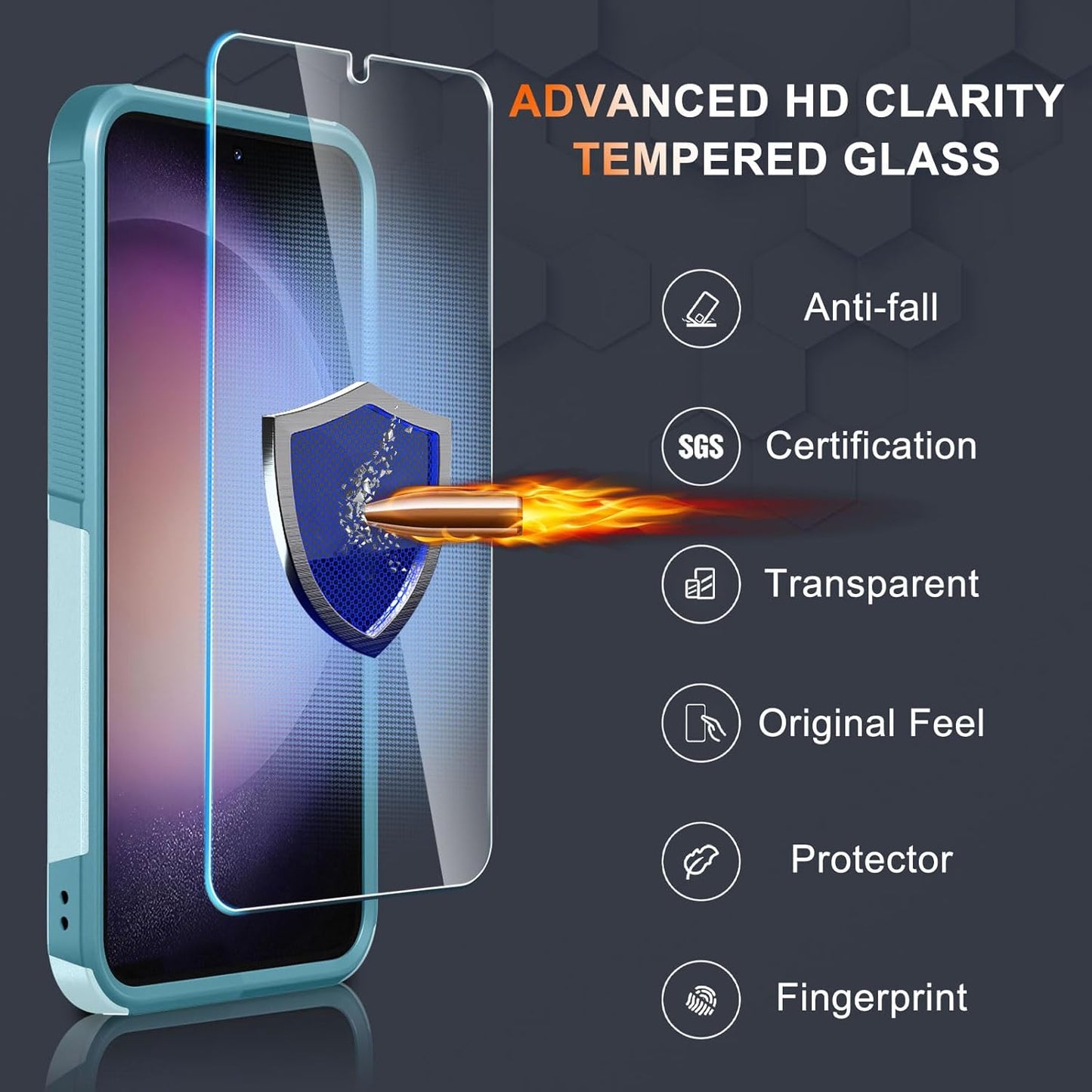 RMOCR Case for Samsung Galaxy S24 FE, Full Body Heavy Duty Rugged Shockproof Protective Phone Cover with Lanyard Strap, Tempered Glass Screen Protector and Camera Lens Cover, Mint Green