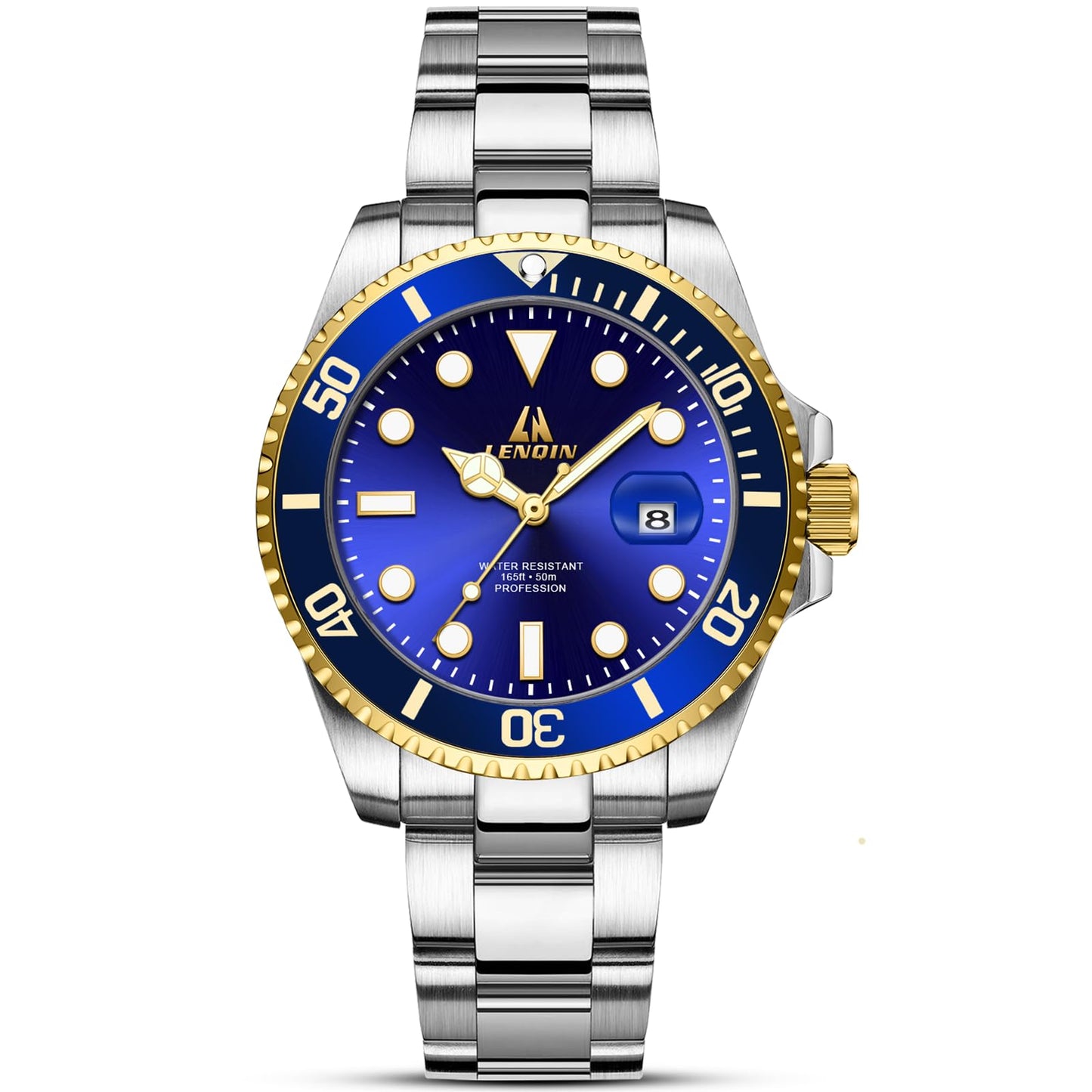LN LENQIN Mens Watches Stainless Steel Waterproof Analog Quartz Watch for Men with Date Luminous Fashion Wristwatch