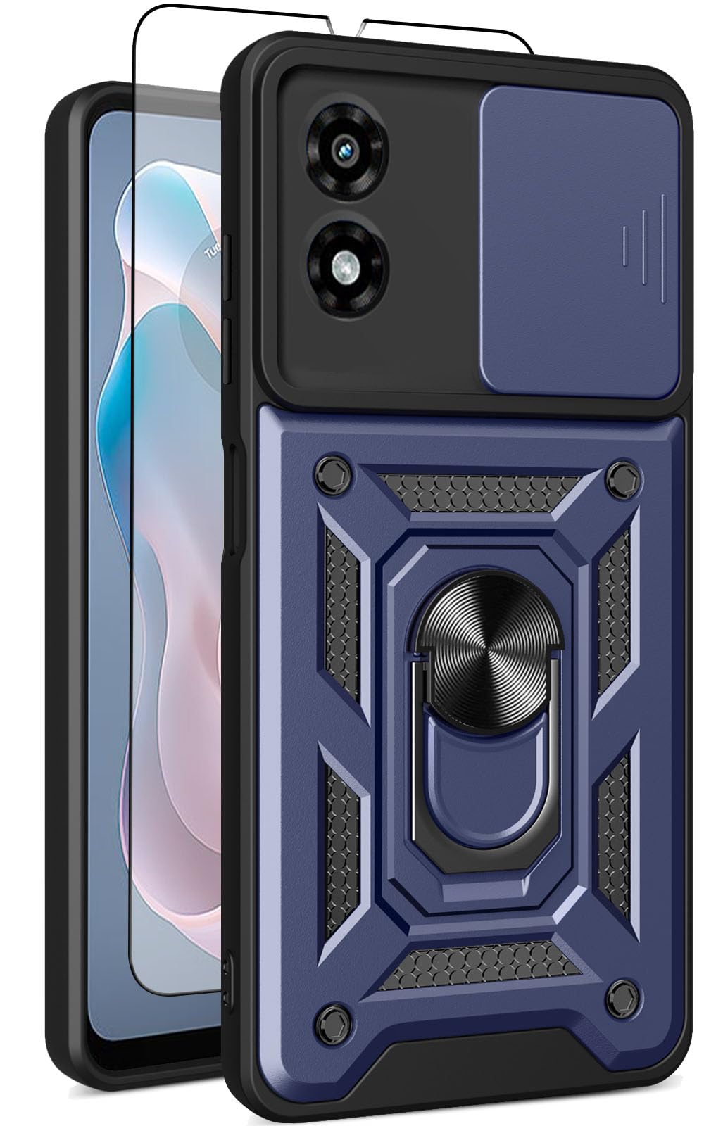 for Moto G Stylus 2025 Case: with 2PC Screen Protector,Sliding Camera Cover and Multi Angle Stand for Motorola Moto G Stylus 5G 2025 Case,Blue