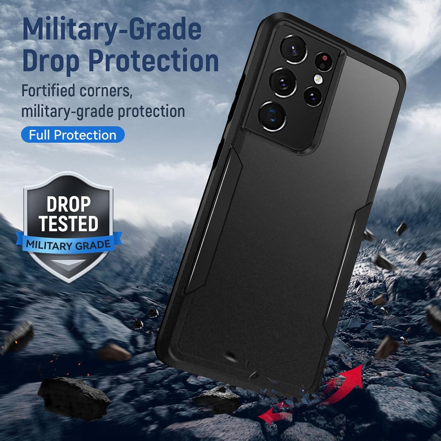 Case for Samsung Galaxy S21 Ultra Black | with Screen Protection, Heavy Duty Protective, Shockproof, Scratch Proof, Cell Phone case
