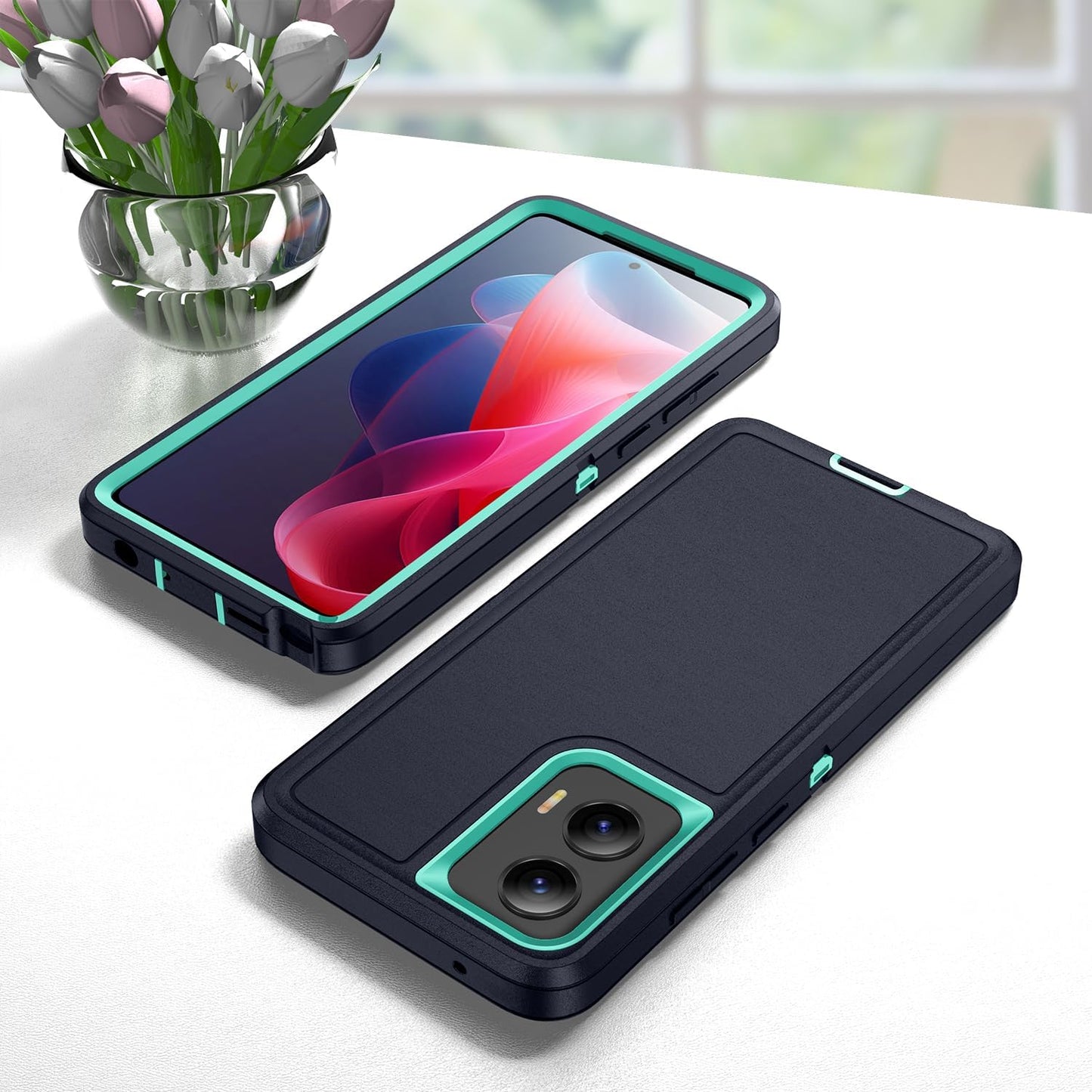 Designed for Motorola Moto G Stylus 5G 2024 Case 3 in 1 Military Grade Protective Case Cover Silicone Heavy Duty Rugged Shockproof for Moto G Stylus 5G 2024 Phone Case (Navy+Cyan)