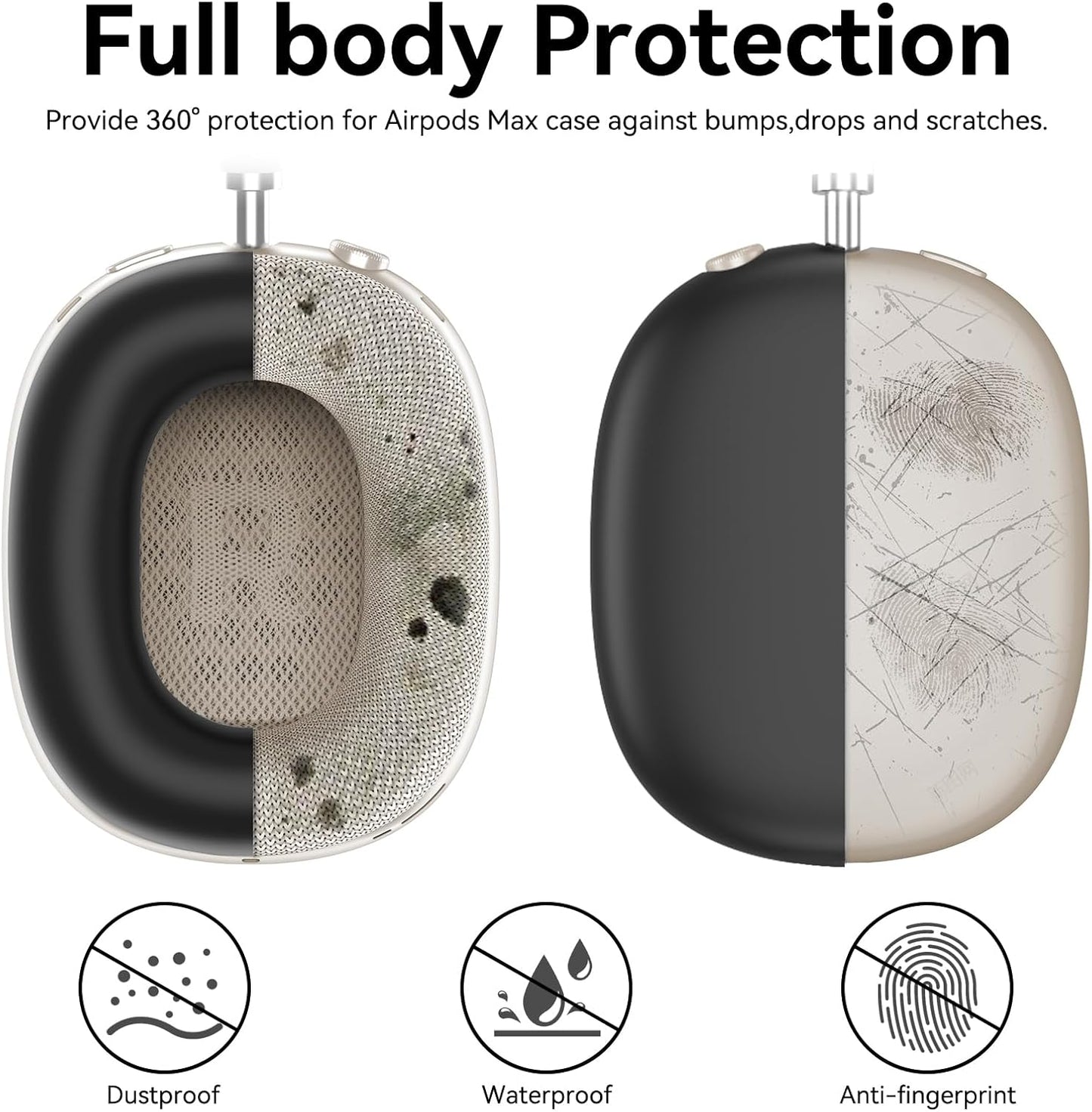 Silicone Case Cover for AirPods Max Headphones, Ear Pad Case Cover/Ear Cups Cover/Headband Cover for AirPod Max (USB-C/Lightning)(2024/2020),Accessories Silicone Protector for Apple AirPods Max, Black