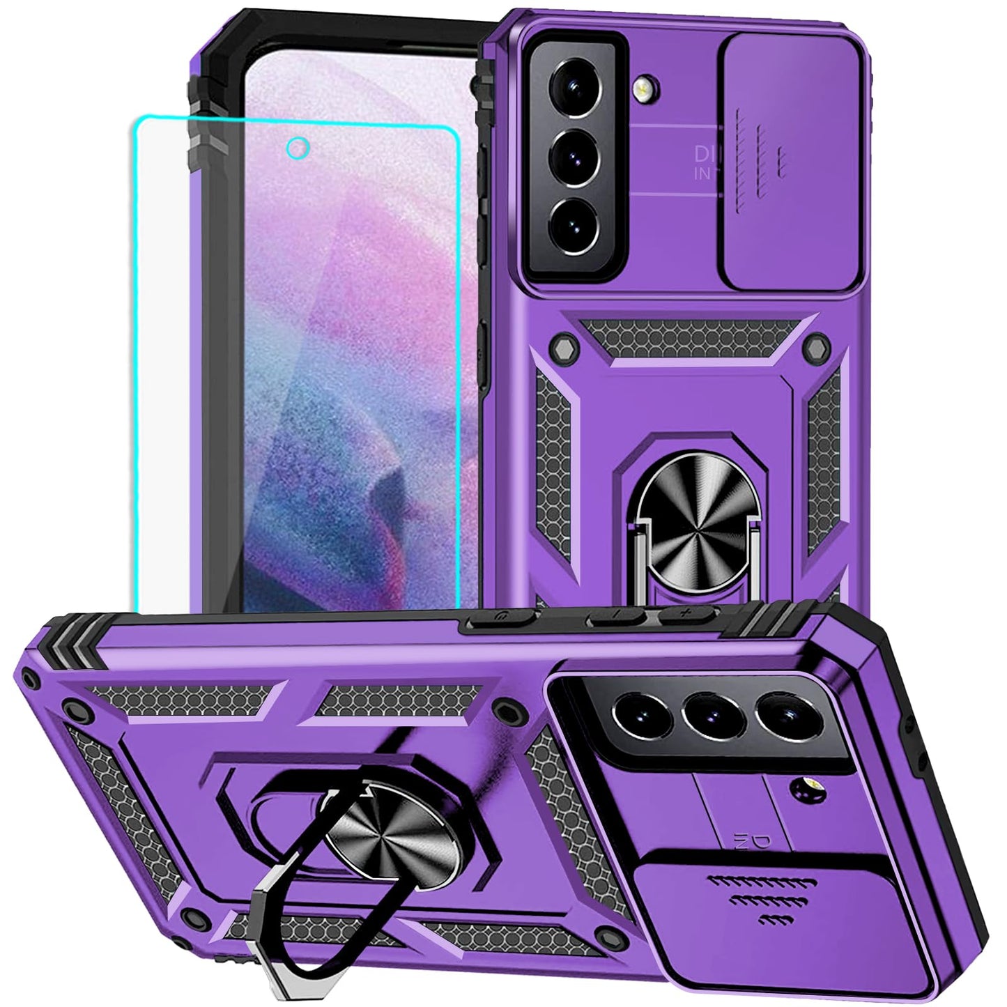 Case for Samsung Galaxy S21 Plus Phone Case Black | with Screen Protector, Military Grade, 20ft. Drop Tested, Ring, Shockproof, Protective