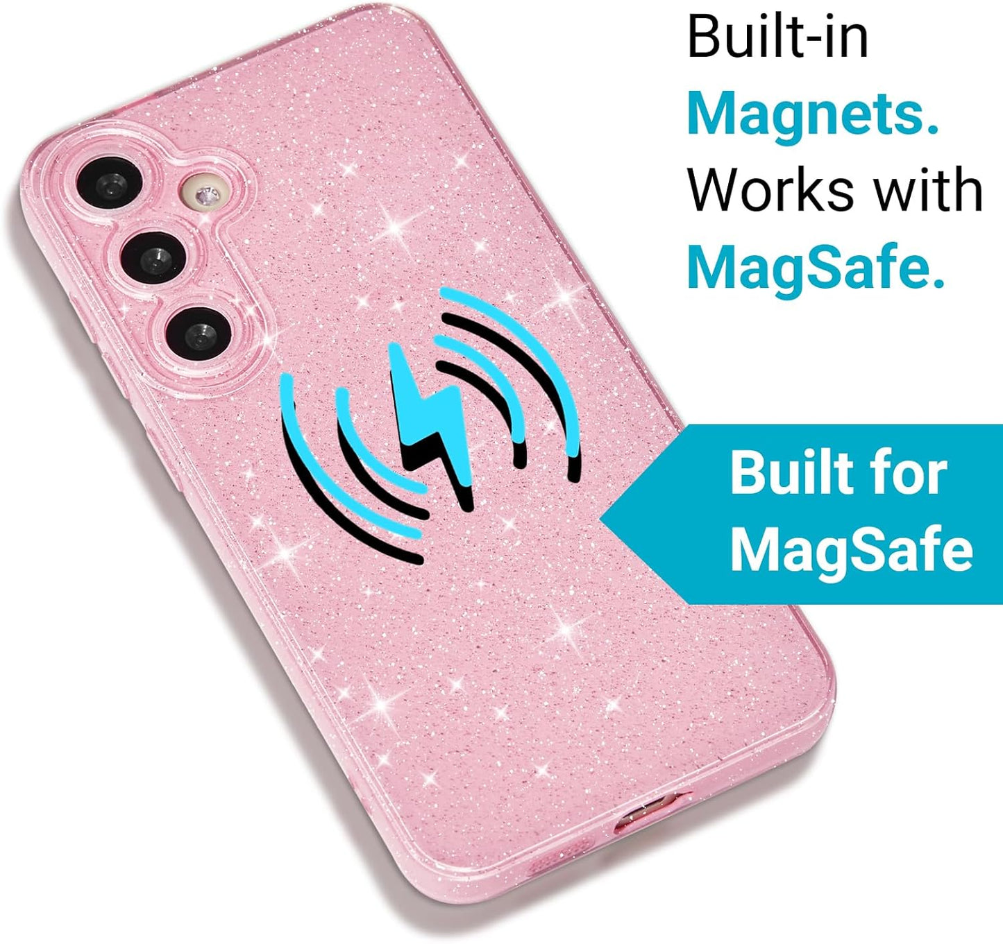 for Samsung Galaxy S24 Plus/ S25 Plus Phone Case Glitter Sparkly, Girly Cute Bling Glittery Sparkle, Shiny Shimmer Glossy Jelly Bright Silicone Slim Case for Women & Camera Cover, Light Pink