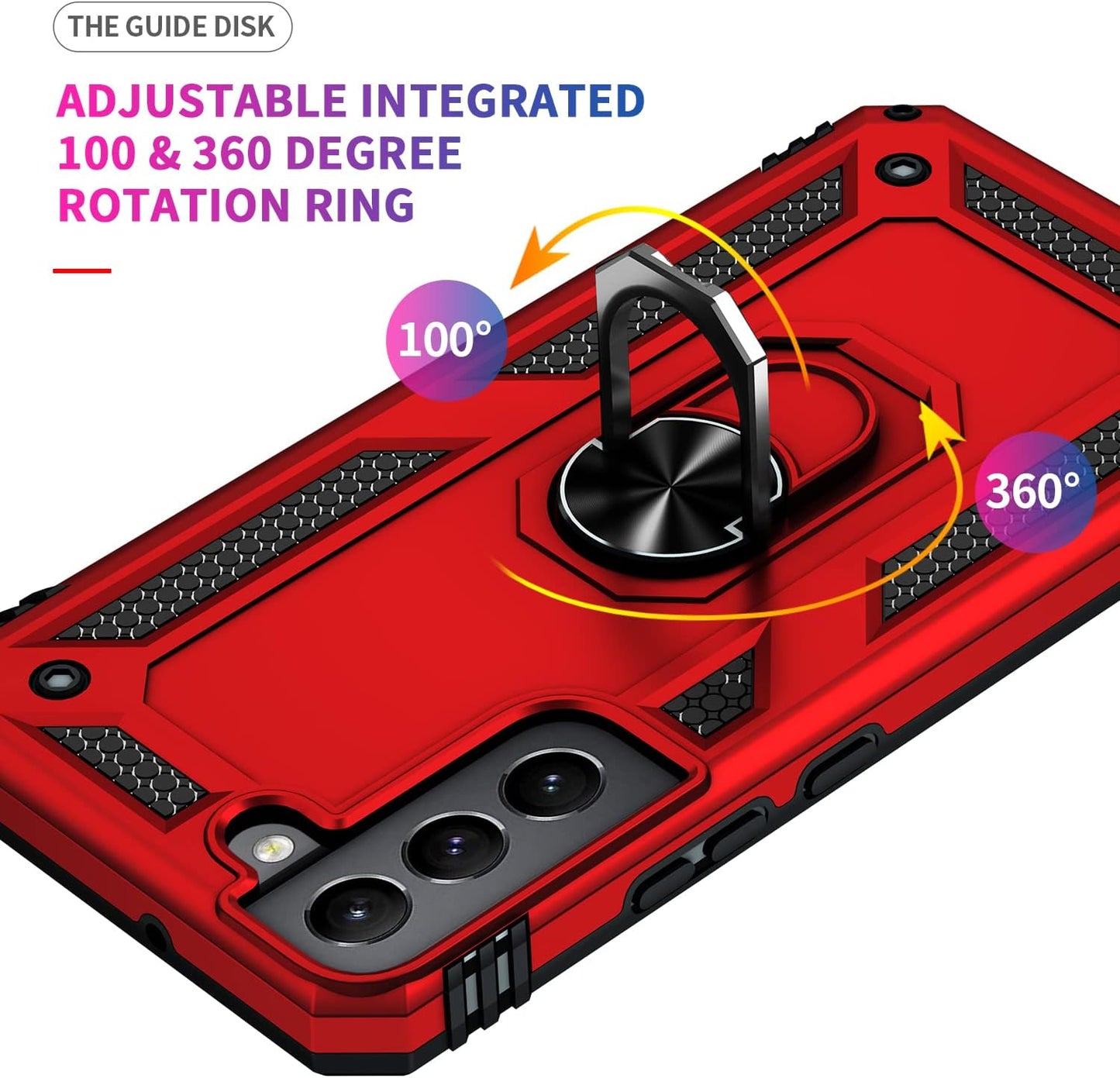 Military Grade Drop Impact for Samsung Galaxy S22 Plus Case 360 Metal Rotating Ring Kickstand Holder Armor Heavy Duty Shockproof Case for Galaxy S22+ Plus Phone Case (Red)