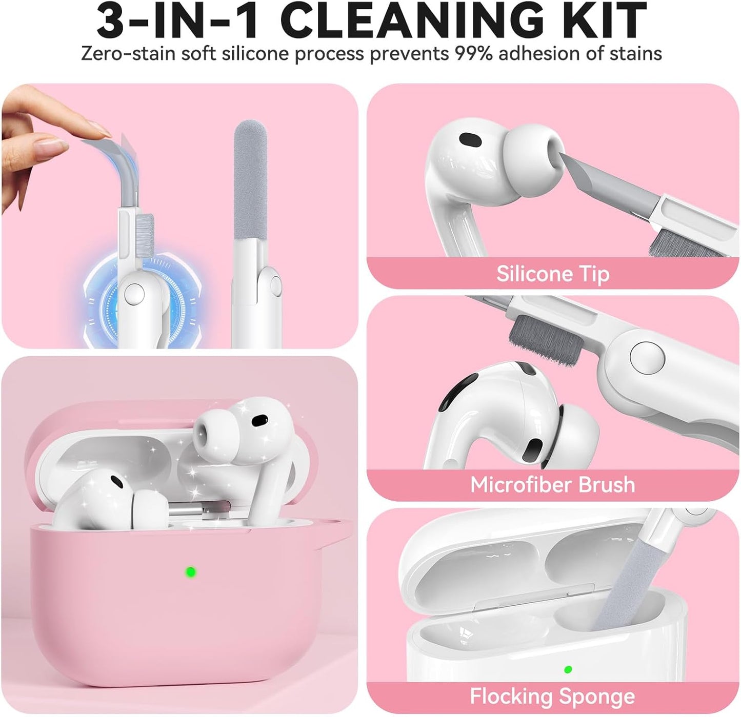for AirPods Pro 3 Case 2025, Soft Silicone Case with Cleaner & Keychain for Women Girly, Compatible with Apple Airpods Pro 3rd Generation Cases Cover, Full Protection, Led Visible
