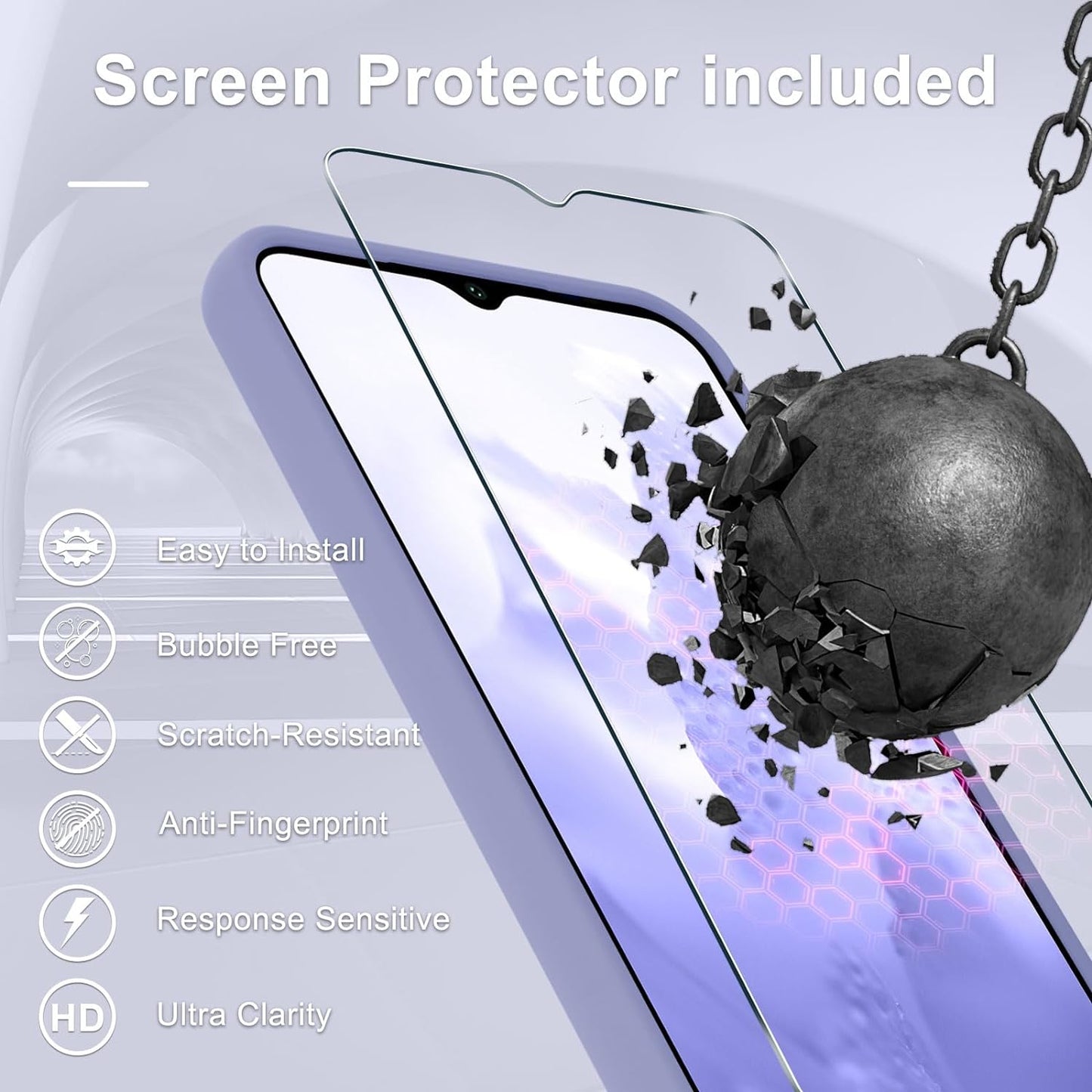 for Samsung Galaxy A15 5G Case, Silicone Phone Case with 1 Screen Protector, Soft Anti-Scratch Microfiber Lining, Full Body Shockproof Slim Cover, Lavender Purple