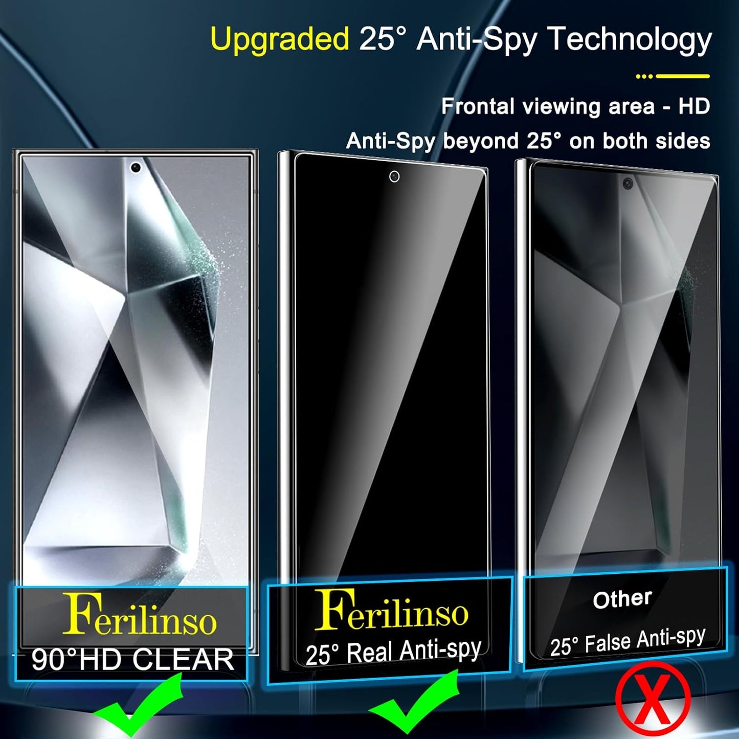 Ferilinso 3 Pack Privacy Screen Protector for Samsung Galaxy S24 Ultra with 3 Pack Tempered Glass Camera Lens Protector Phone Case Friendly Accessories Protector de Pantalla for Samsung S24 Ultra