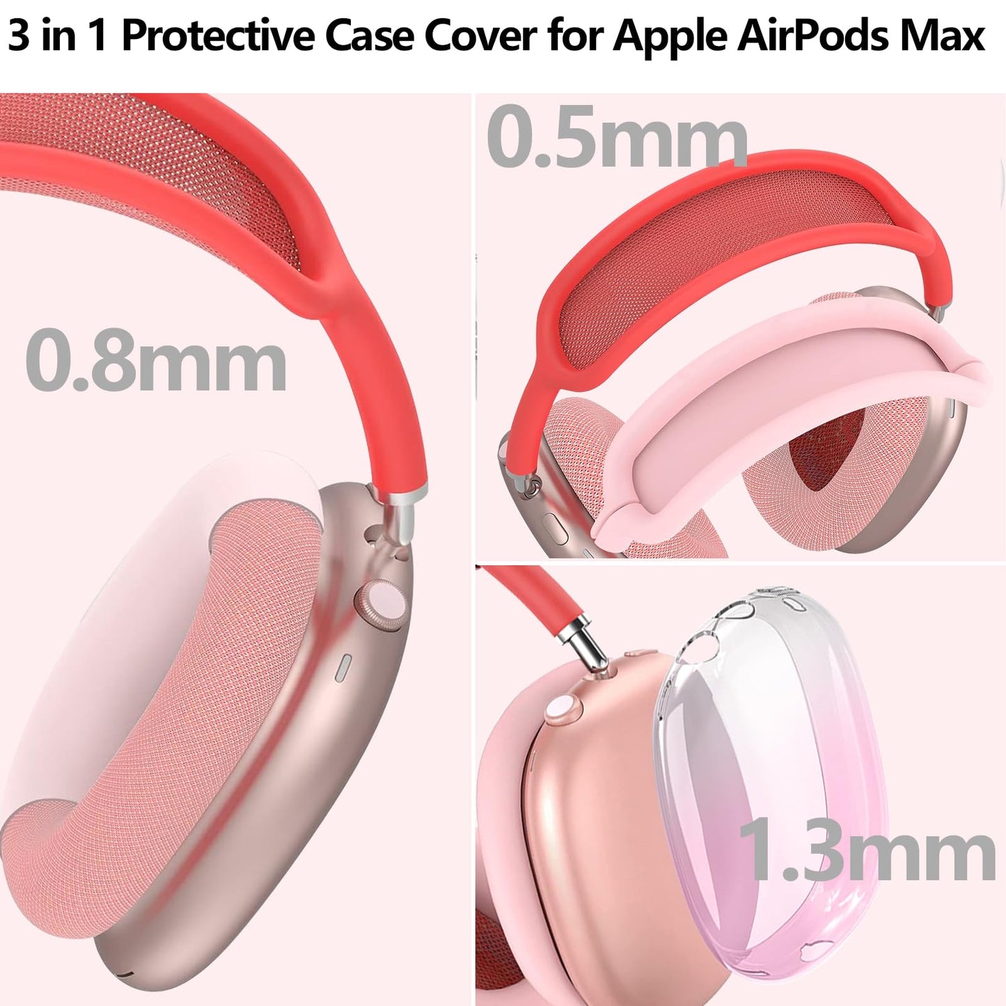 3-in-1 Silicone Case Cover for AirPods Max Headphones, Apple AirPod Max Accessory Protective Cover, Headband/Ear Cups/Ear Pad Covers, Anti-Scratch and Sweatproof