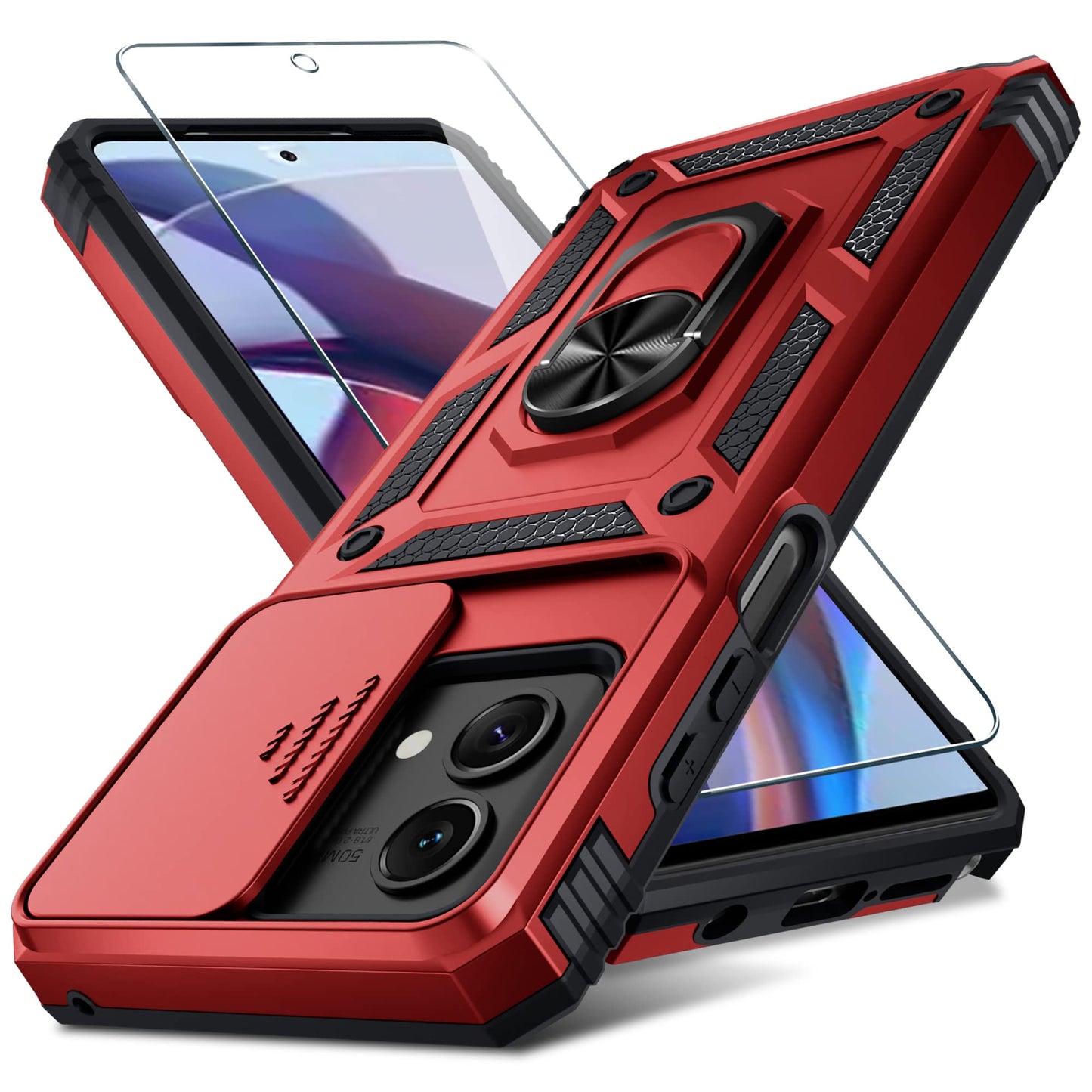Janmitta Compatible with Moto G Stylus 5G 2024 Case Built in Slide Camera Lens Cover+Screen Protector+Finger Ring Holder Kickstand,Heavy Duty Shockproof Full Body Protective Phone Cover,Black