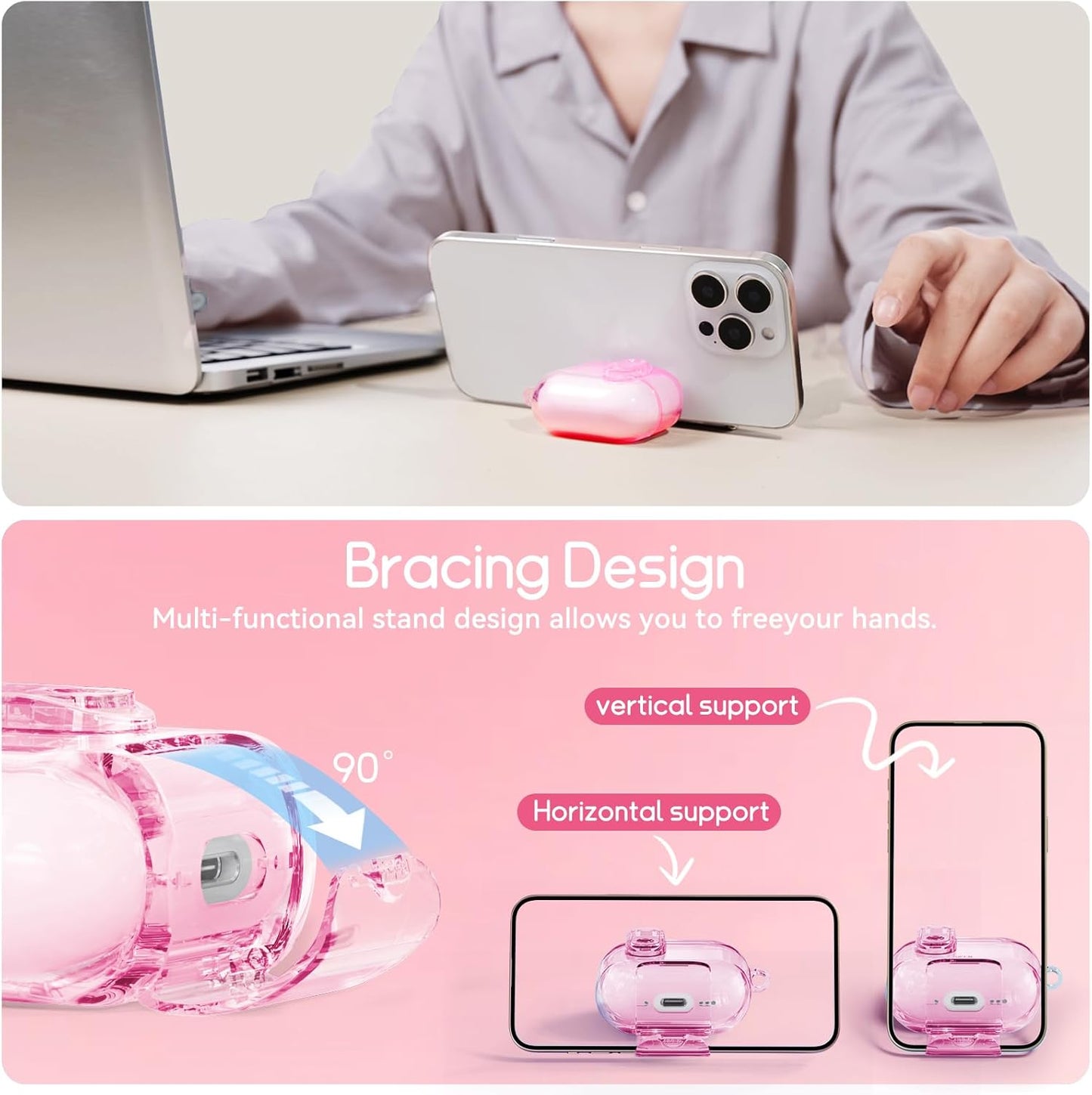 with Safety Lock for AirPods Pro 3 Case 2025,Clear Cases with Phone Stand & Cleaning Kit,Soft TPU Cover for Airpods Pro 3rd Generation Case,Cute Bling Keychain for Women Girls-Glitter Pink