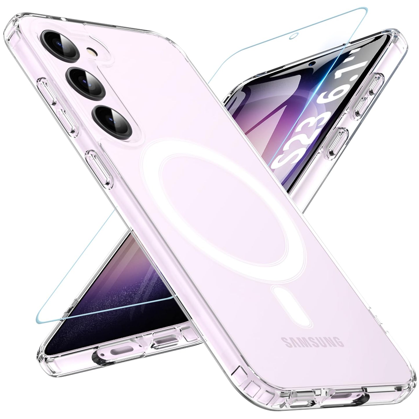 OWKEY Bumper Cover for Samsung Galaxy S23 Plus Black | 6.6'', Translucent, Slim, Magsafe Compatible, Military Grade Shockproof