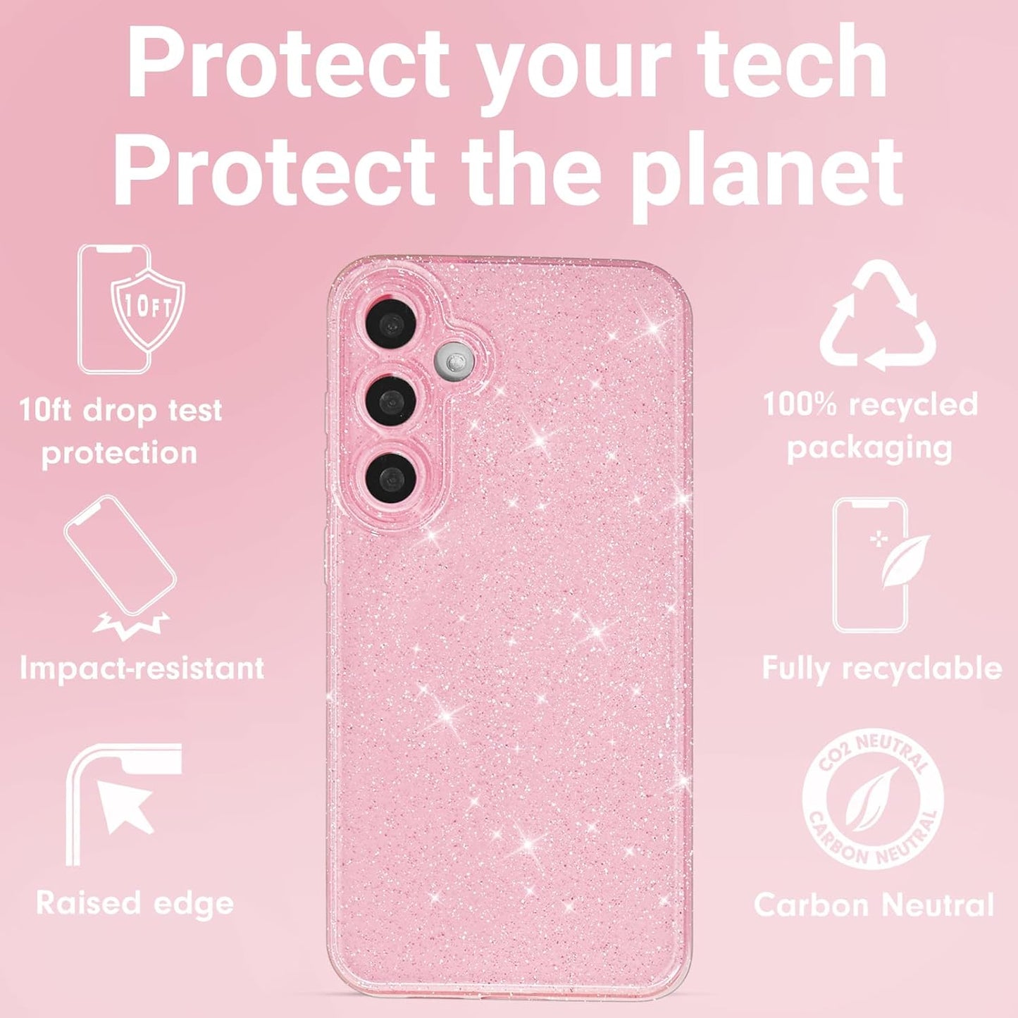 for Samsung Galaxy S24 Plus/ S25 Plus Phone Case Glitter Sparkly, Girly Cute Bling Glittery Sparkle, Shiny Shimmer Glossy Jelly Bright Silicone Slim Case for Women & Camera Cover, Light Pink