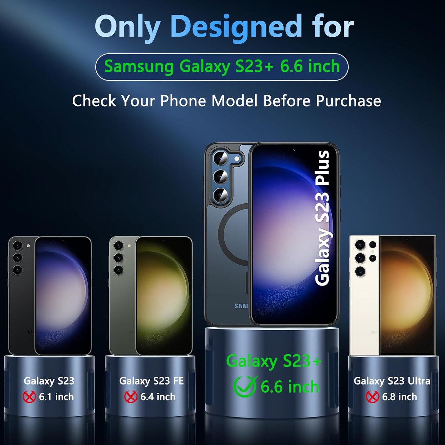 OWKEY Bumper Cover for Samsung Galaxy S23 Plus Black | 6.6'', Translucent, Slim, Magsafe Compatible, Military Grade Shockproof