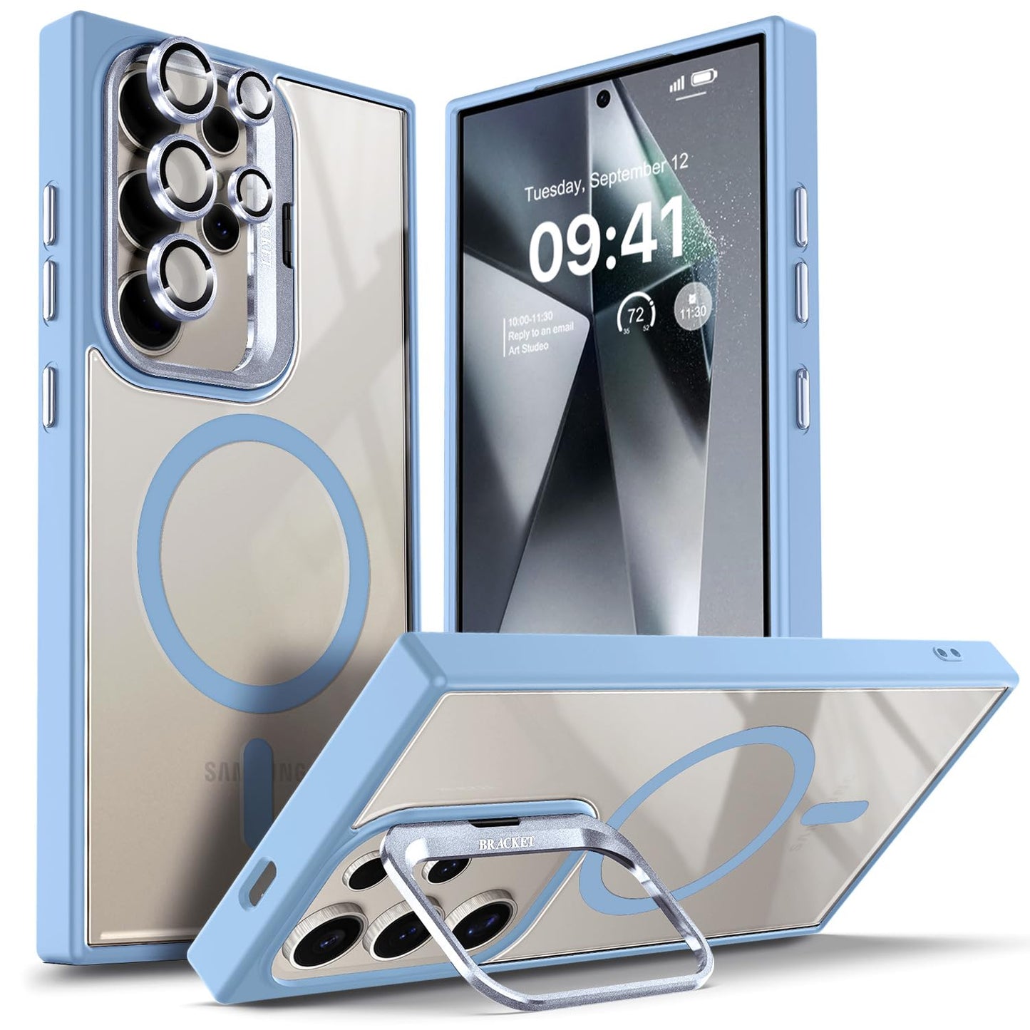 YZB Case Designed for Samsung Galaxy S24 Ultra Crystal Clear Back Cover Black | Magnetic Compatible with MagSafe, Built-in Stand, Camera Lens Protector, Anti-Yellowing, Scratch-Resistant