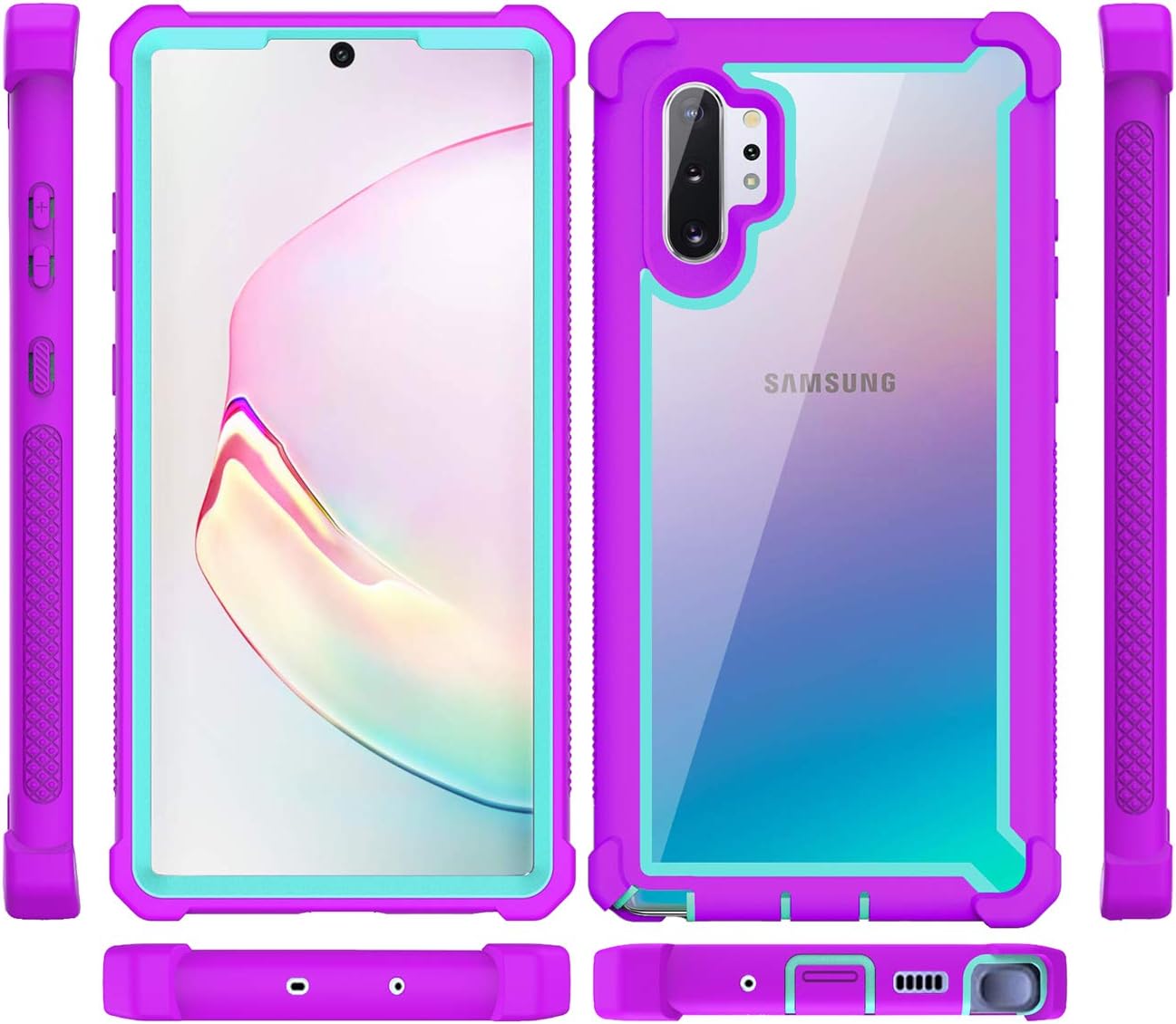 Case for Samsung Galaxy Note 10 Plus Case With Screen Protector, Full Body Protective Hybrid Dual layer Shockproof Acrylic Back Case Cover for Galaxy Note 10 Plus 5G 6.8 inch (Purple Light Blue)