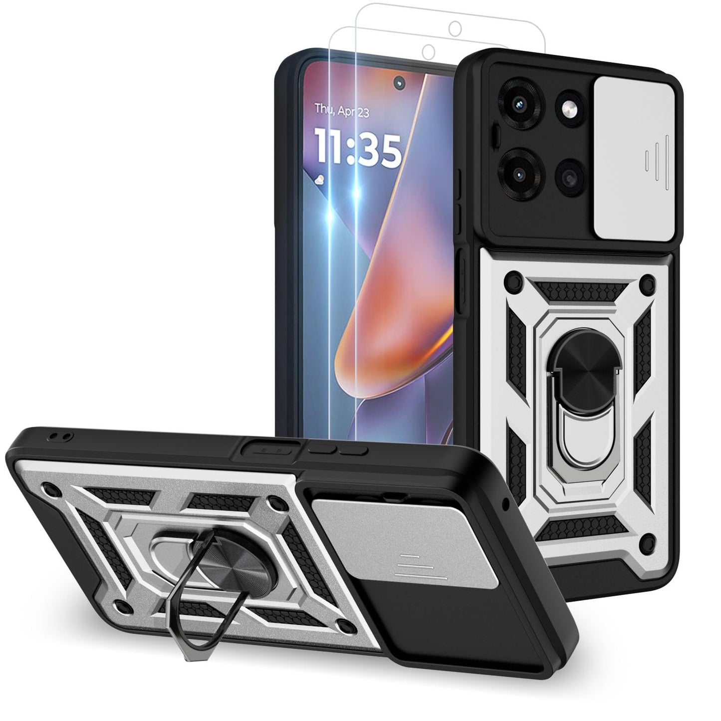 for Moto G Stylus 2025 Case: with 2PC Screen Protector,Sliding Camera Cover and Multi Angle Stand for Motorola Moto G Stylus 5G 2025 Case,Blue
