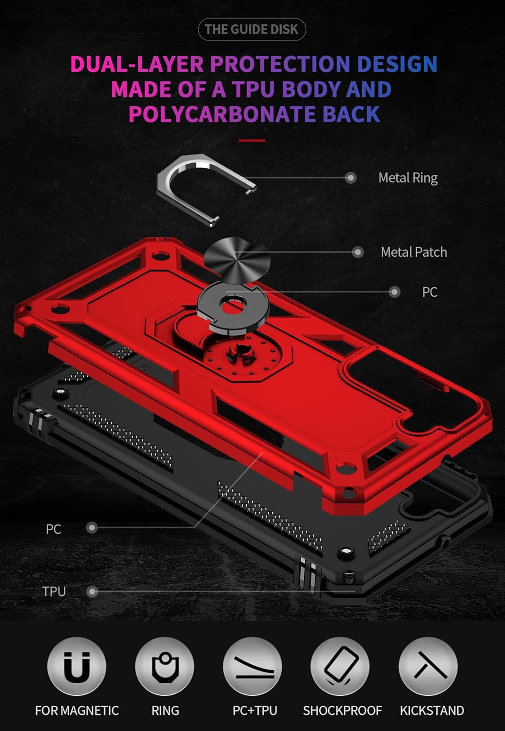 Military Grade Drop Impact for Samsung Galaxy S22 Plus Case 360 Metal Rotating Ring Kickstand Holder Armor Heavy Duty Shockproof Case for Galaxy S22+ Plus Phone Case (Red)
