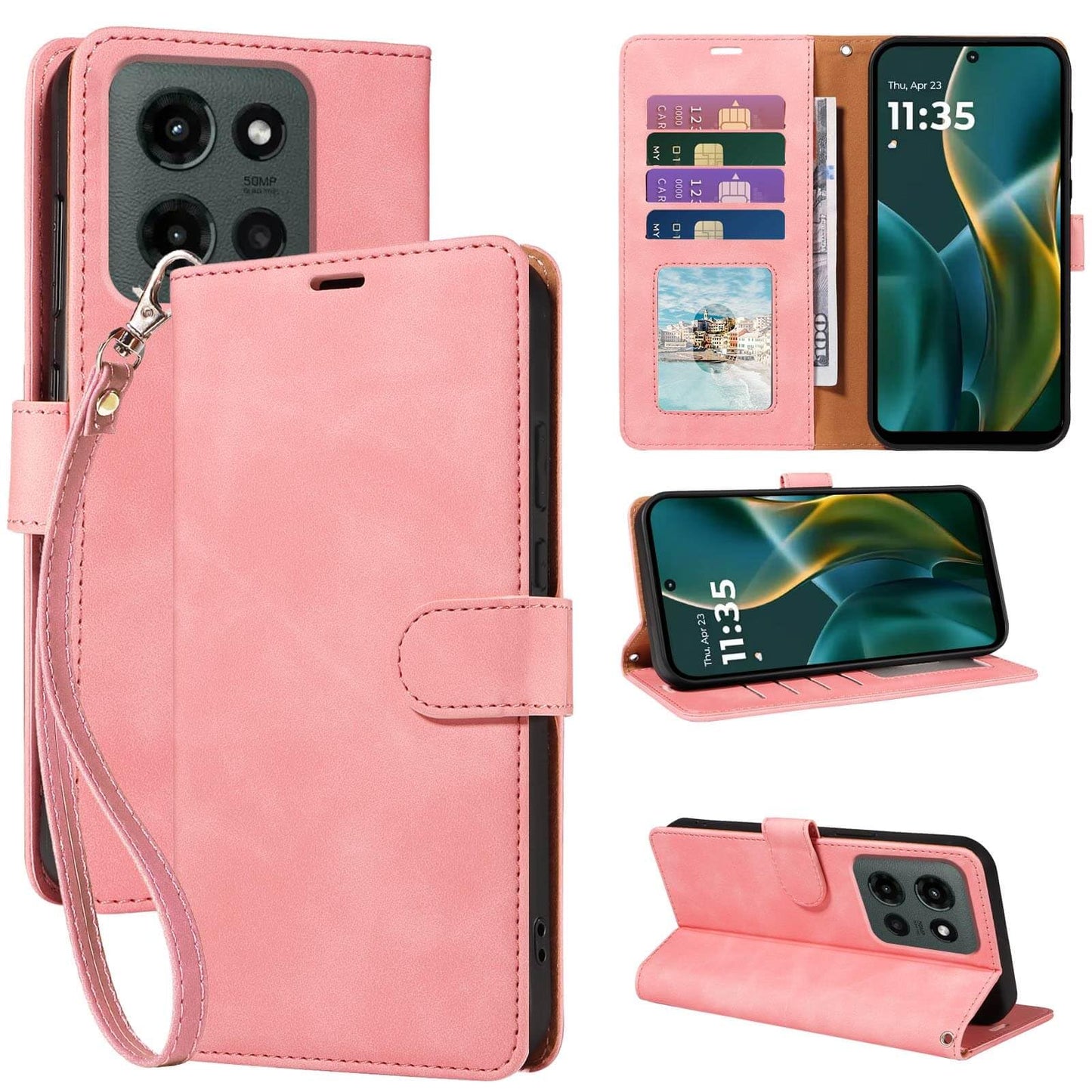 RFID Blocking Wallet for Moto G 2026/2025 Case, for Moto G Play 2026 Case, PU Leather Folio Flip Cover with 4 Card Slots, Wrist Strap, Kickstand, Shockproof Protective (Black)
