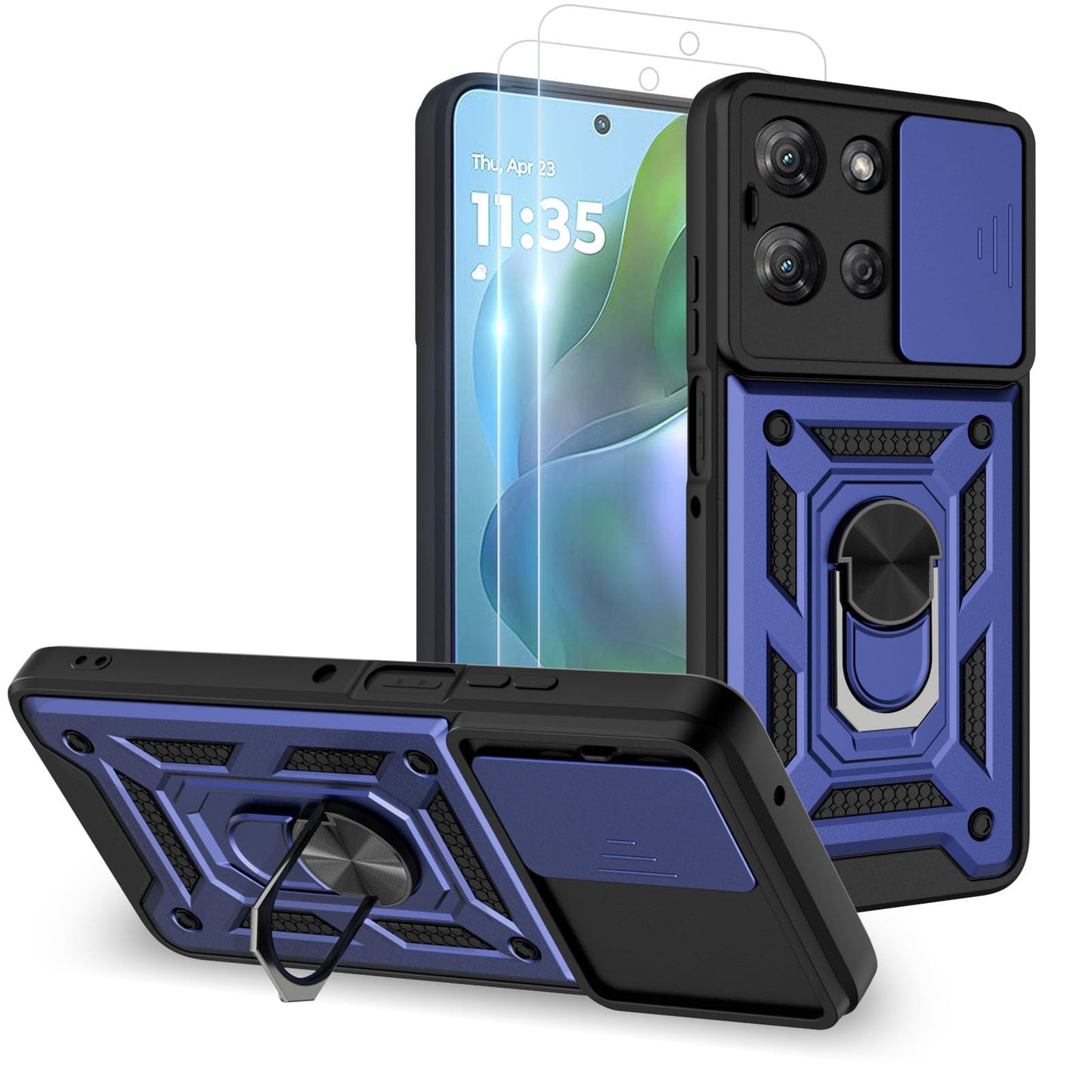 for Moto G Stylus 2025 Case: with 2PC Screen Protector,Sliding Camera Cover and Multi Angle Stand for Motorola Moto G Stylus 5G 2025 Case,Blue