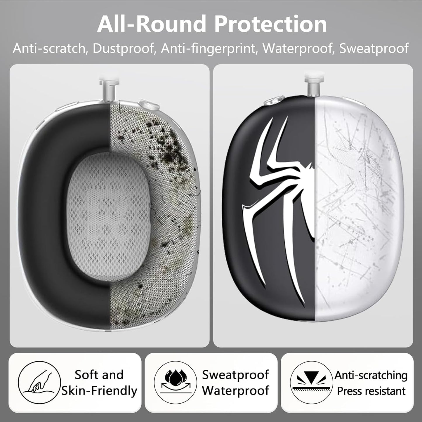 3-in-1 Silicone Case Cover for AirPods Max Headphones, Apple AirPod Max Accessory Protective Cover, Headband/Ear Cups/Ear Pad Covers, Anti-Scratch and Sweatproof