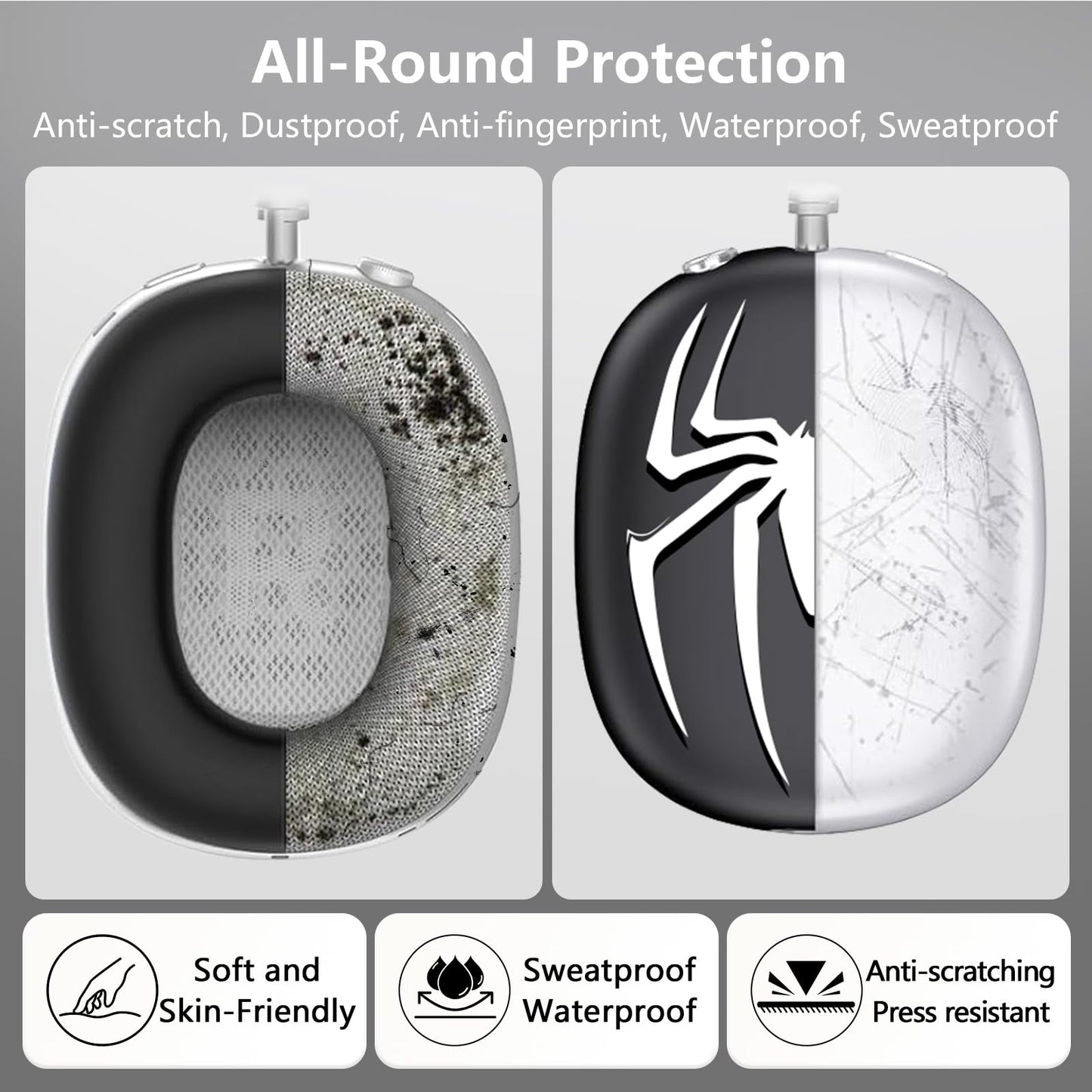 3-in-1 Silicone Case Cover for AirPods Max Headphones, Apple AirPod Max Accessory Protective Cover, Headband/Ear Cups/Ear Pad Covers, Anti-Scratch and Sweatproof