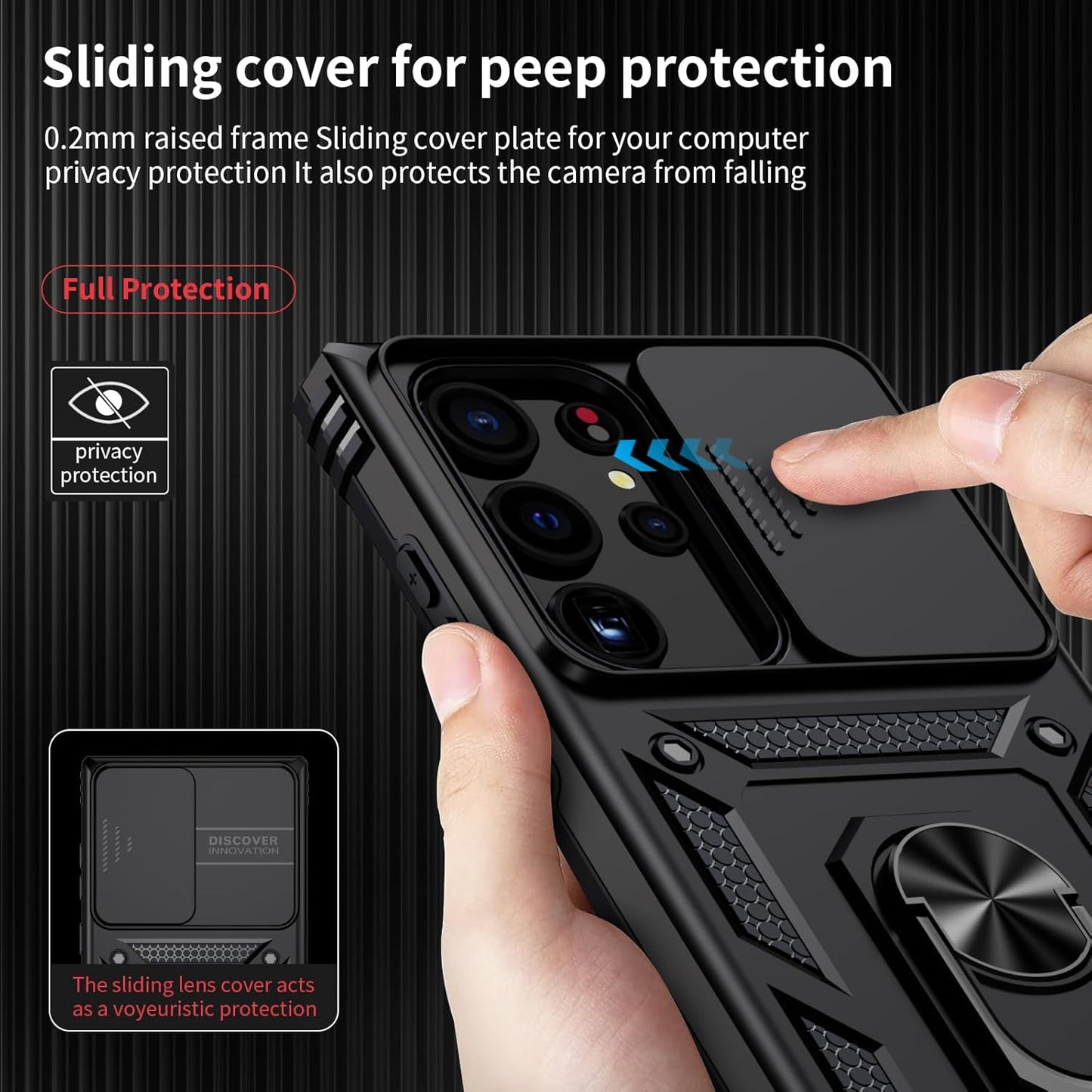 Weycolor Samsung Galaxy S22 Ultra Case Black | Camera Lens Cover, 10 FT Military Grade Drop Protection, Magnetic Ring Holder, Kickstand, Protective Phone Case