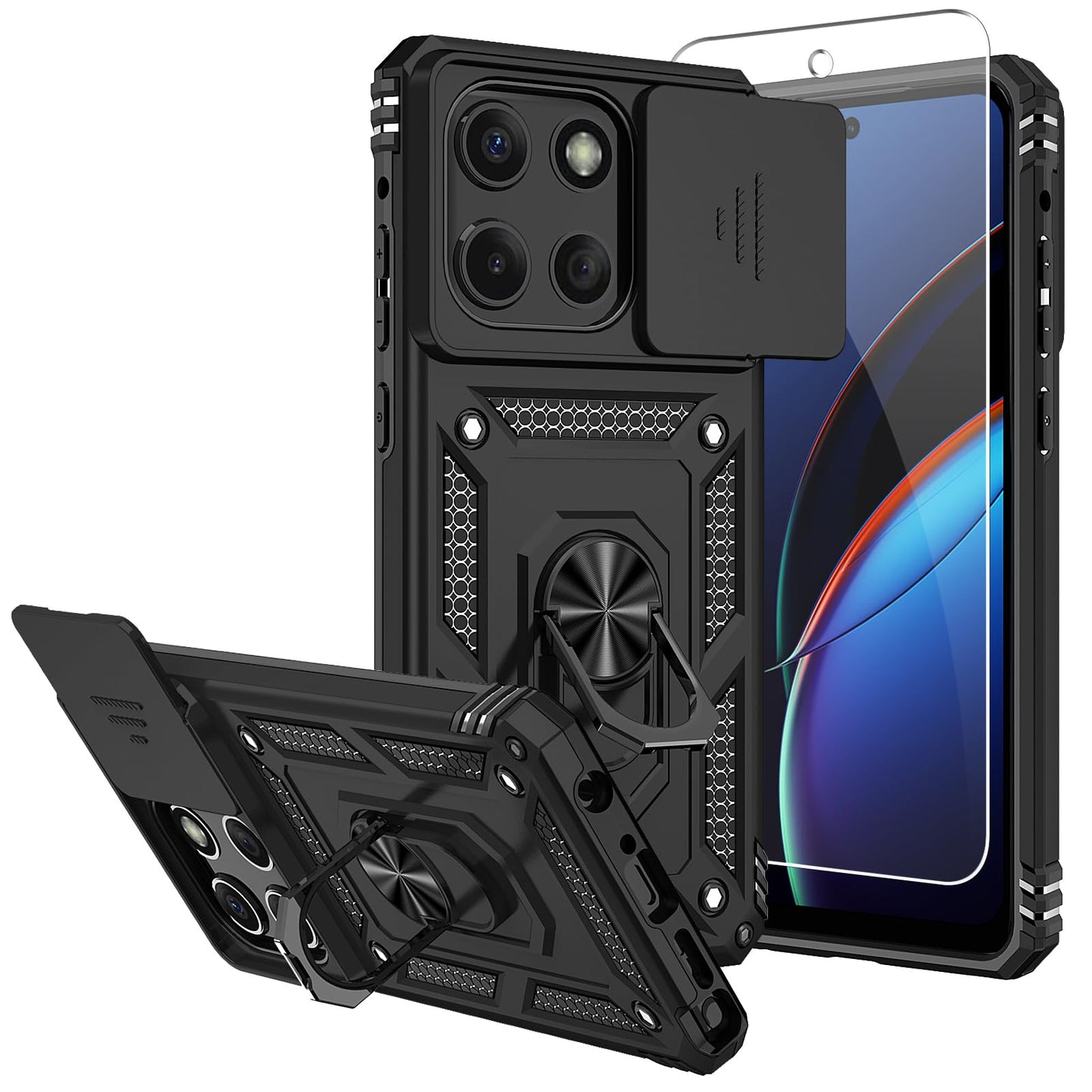 SMKY for Moto G Stylus 5G 2025 Case,with Screen Protectors and Camera Cover,16ft.Drop Tested Cover with Magnetic Kickstand Protective Case for Moto G Stylus 5G 2025, Blue