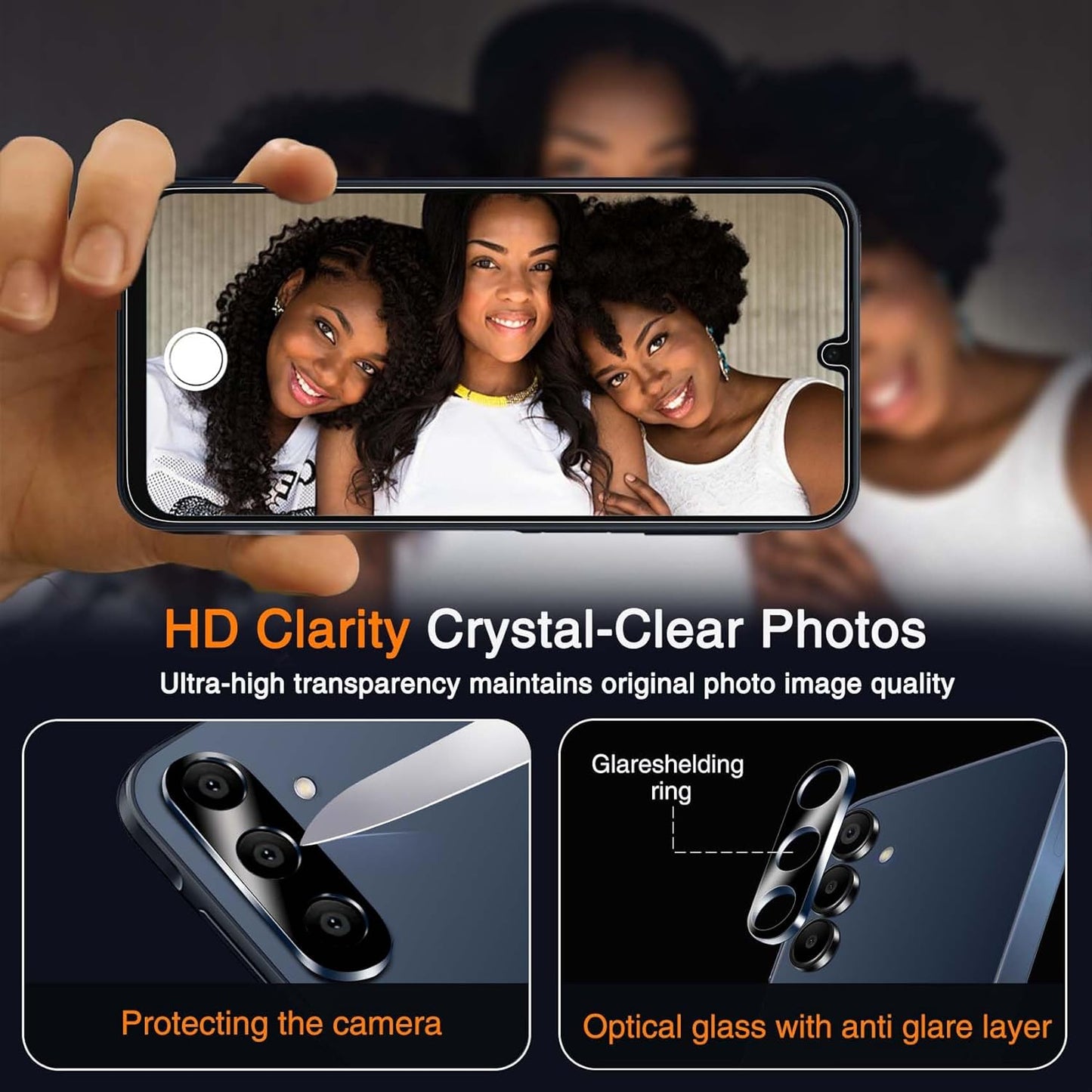 Wiaocit 3 Pack Tempered Glass Screen Protector for Samsung Galaxy A16 5G with 3 Pack Camera Lens Protector, 9H Hardness, Bubble Free, Case Friendly