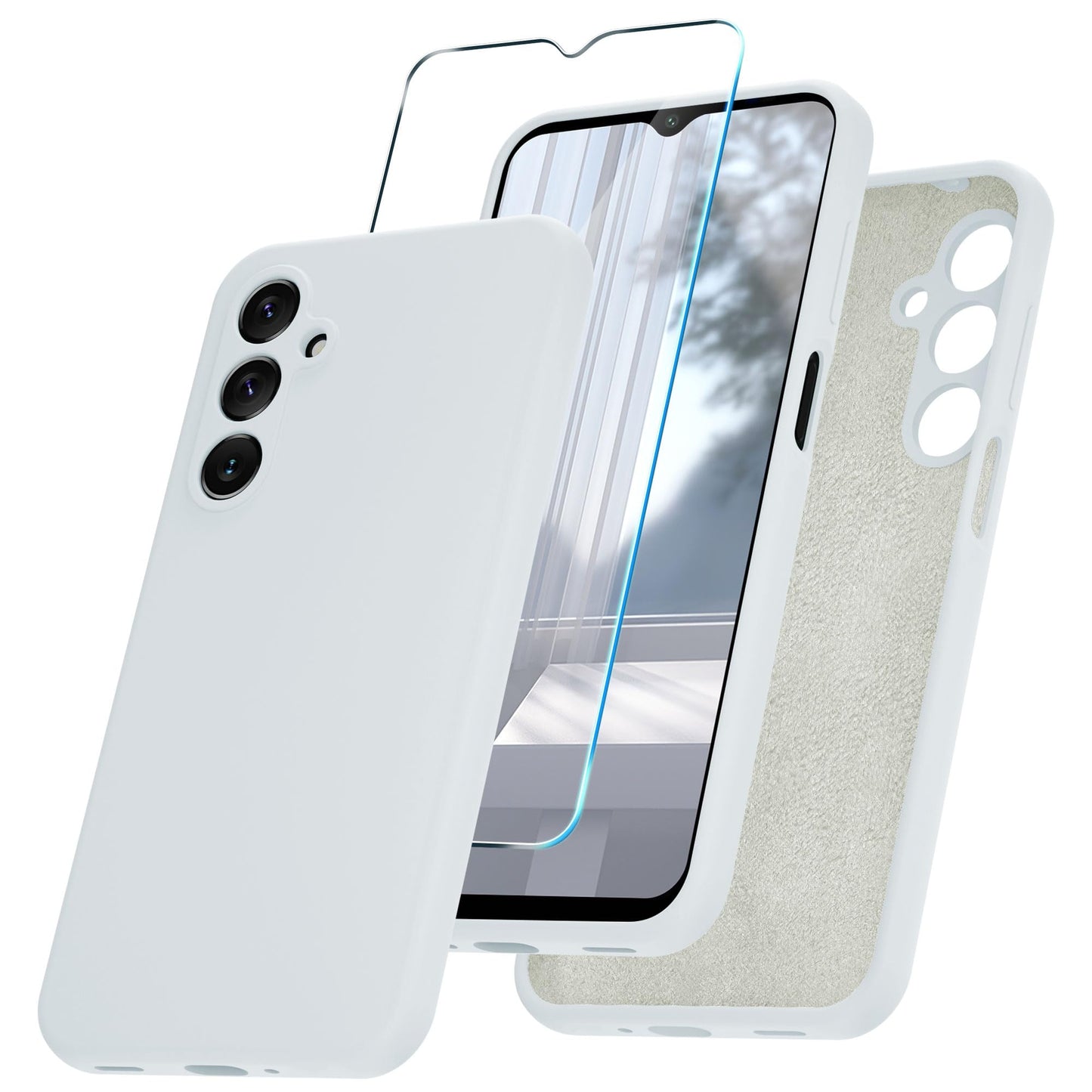 for Samsung Galaxy A15 5G Case, Silicone Phone Case with 1 Screen Protector, Soft Anti-Scratch Microfiber Lining, Full Body Shockproof Slim Cover, Lavender Purple